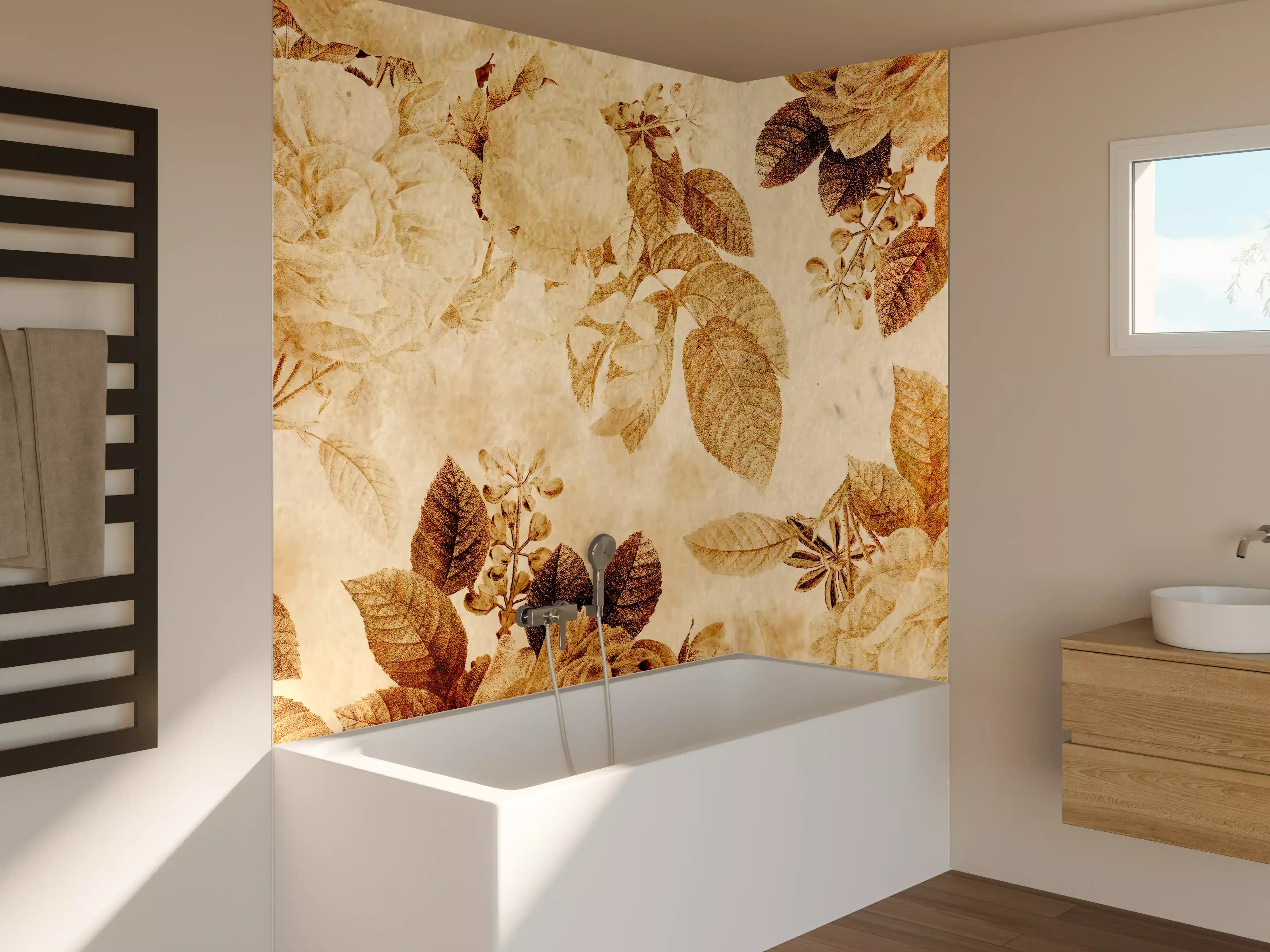 Badewannen-Rückwand - Vintage-Tapeten Blumen Muster 