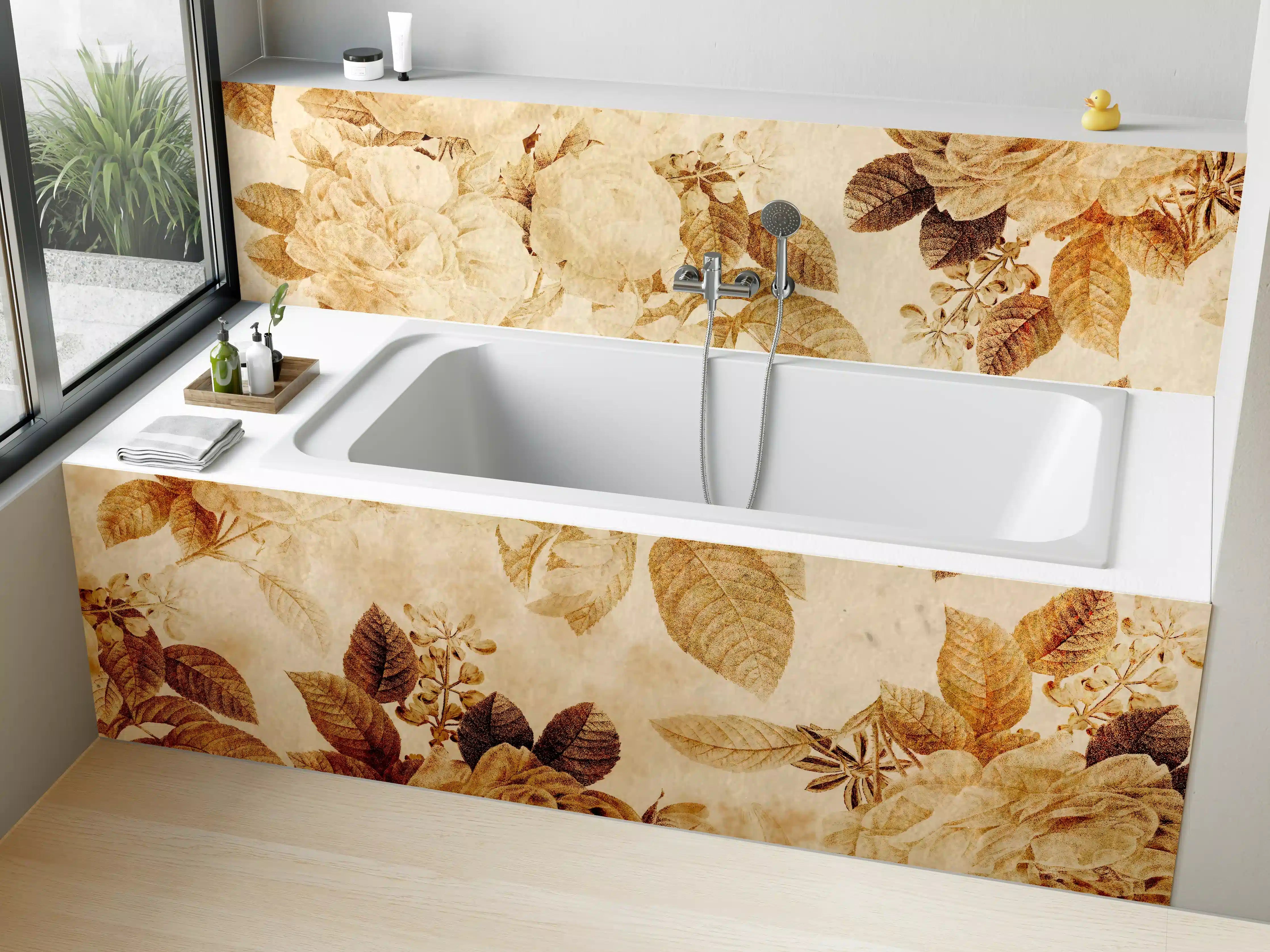 Badewannen-Rückwand - Vintage-Tapeten Blumen Muster 