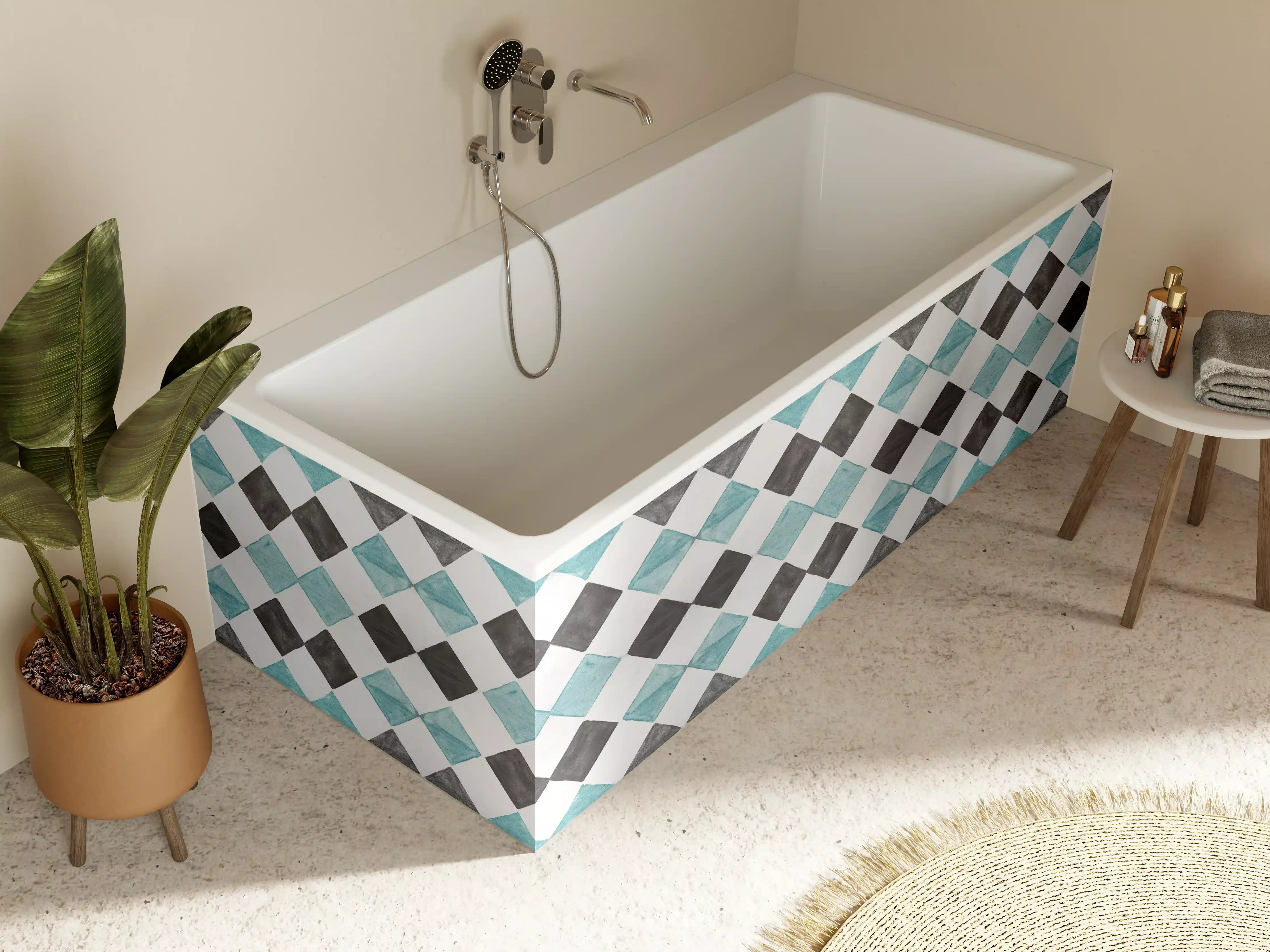 Badewannen-Rückwand - Vintage-Türkis-Schwarz-Weiß-Mosaik