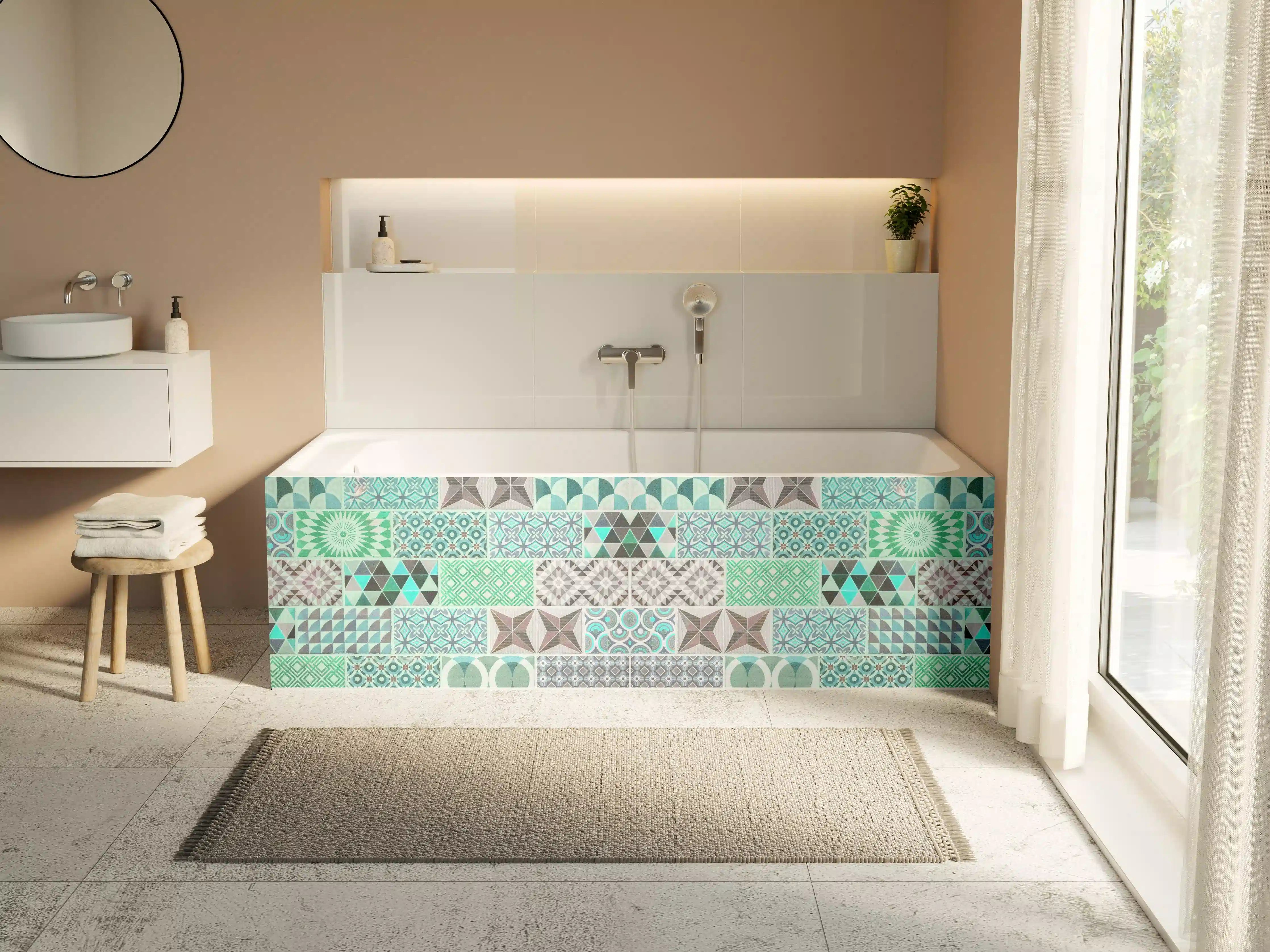 Badewannen-Rückwand - Vintage geometrisch Mosaik