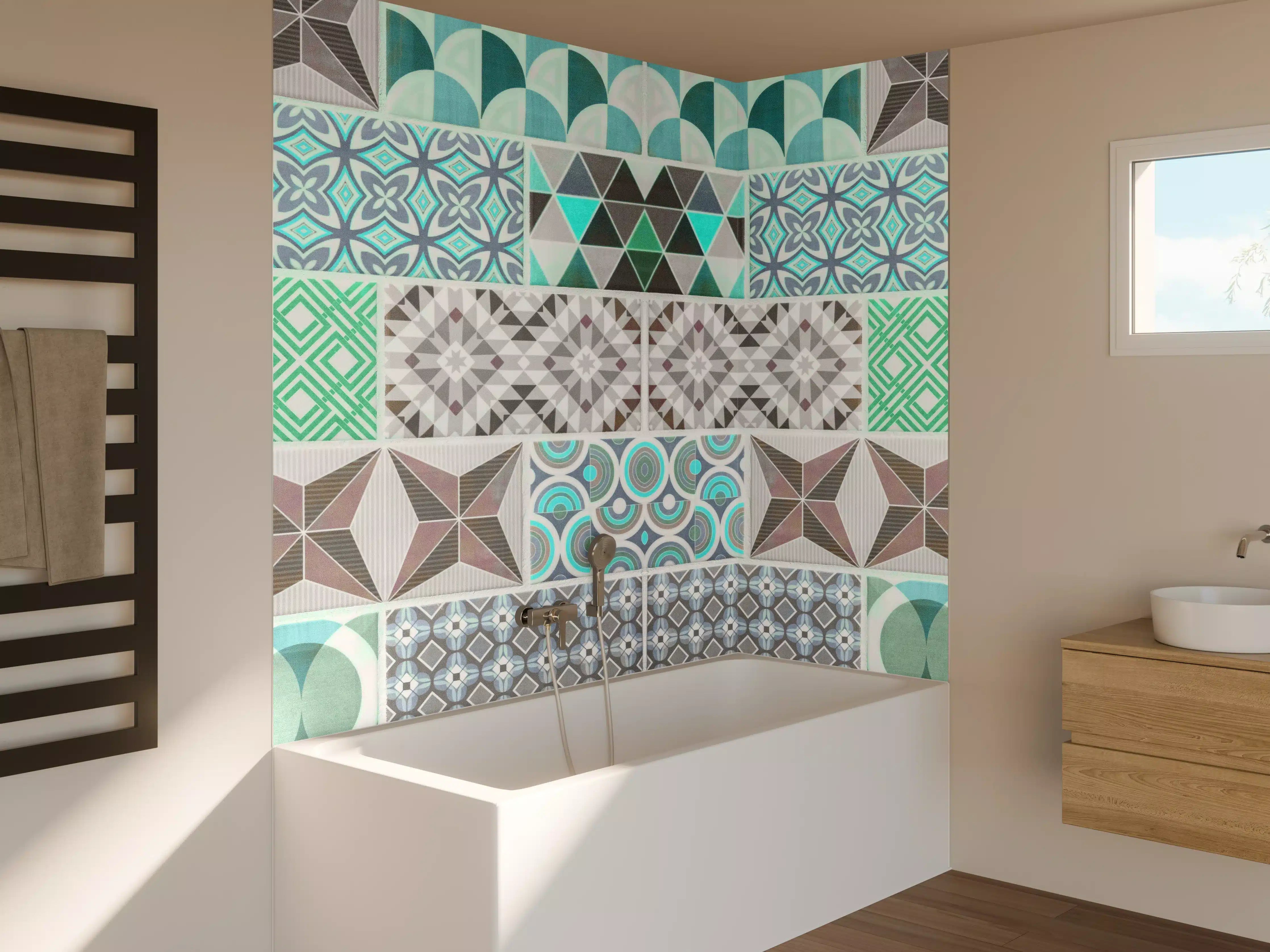 Badewannen-Rückwand - Vintage geometrisch Mosaik