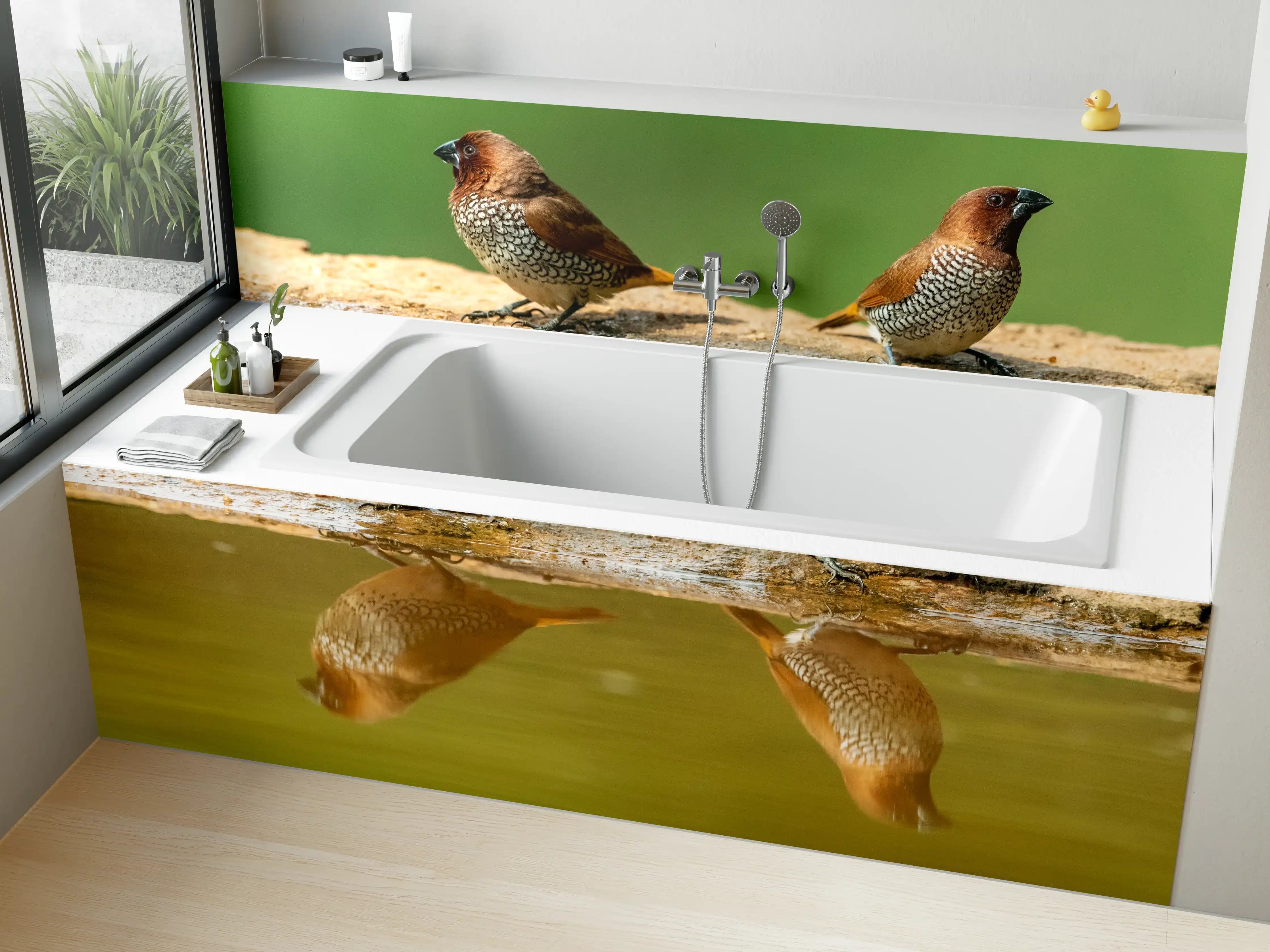 Badewannen-Rückwand - Vögel Spiegelung im Wasser