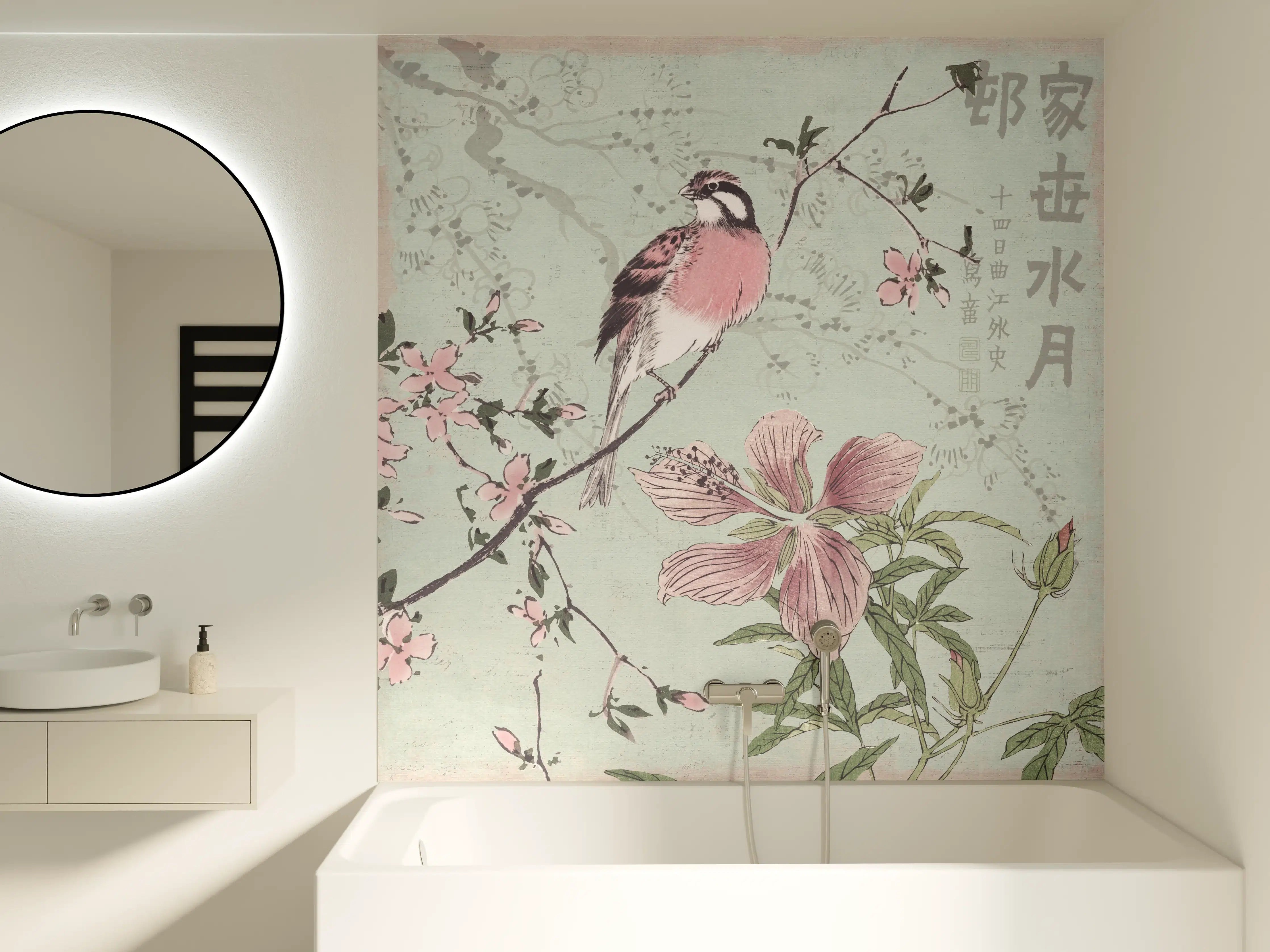 Badewannen-Rückwand - Vogel Zeichnung - Floral