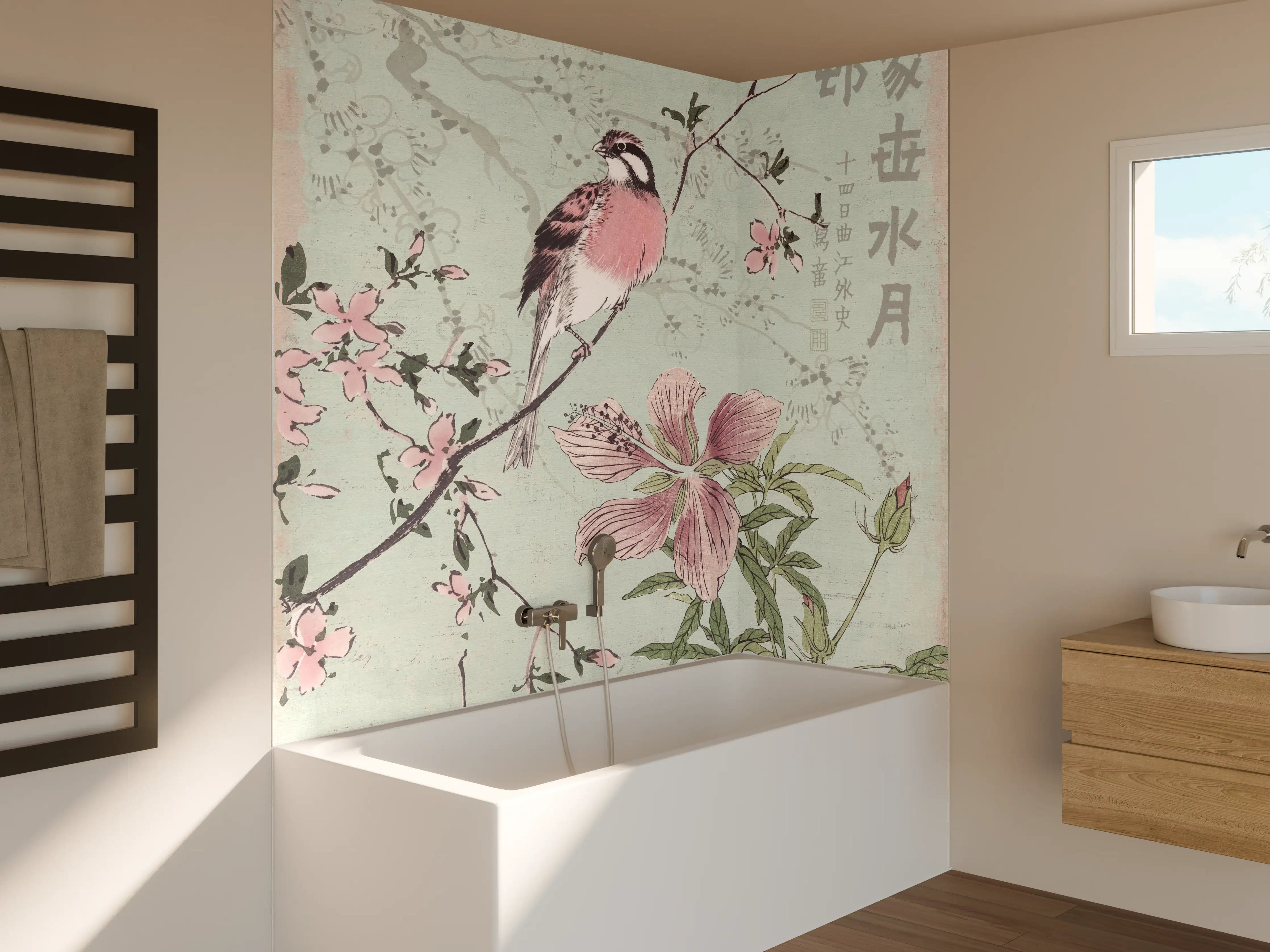 Badewannen-Rückwand - Vogel Zeichnung - Floral