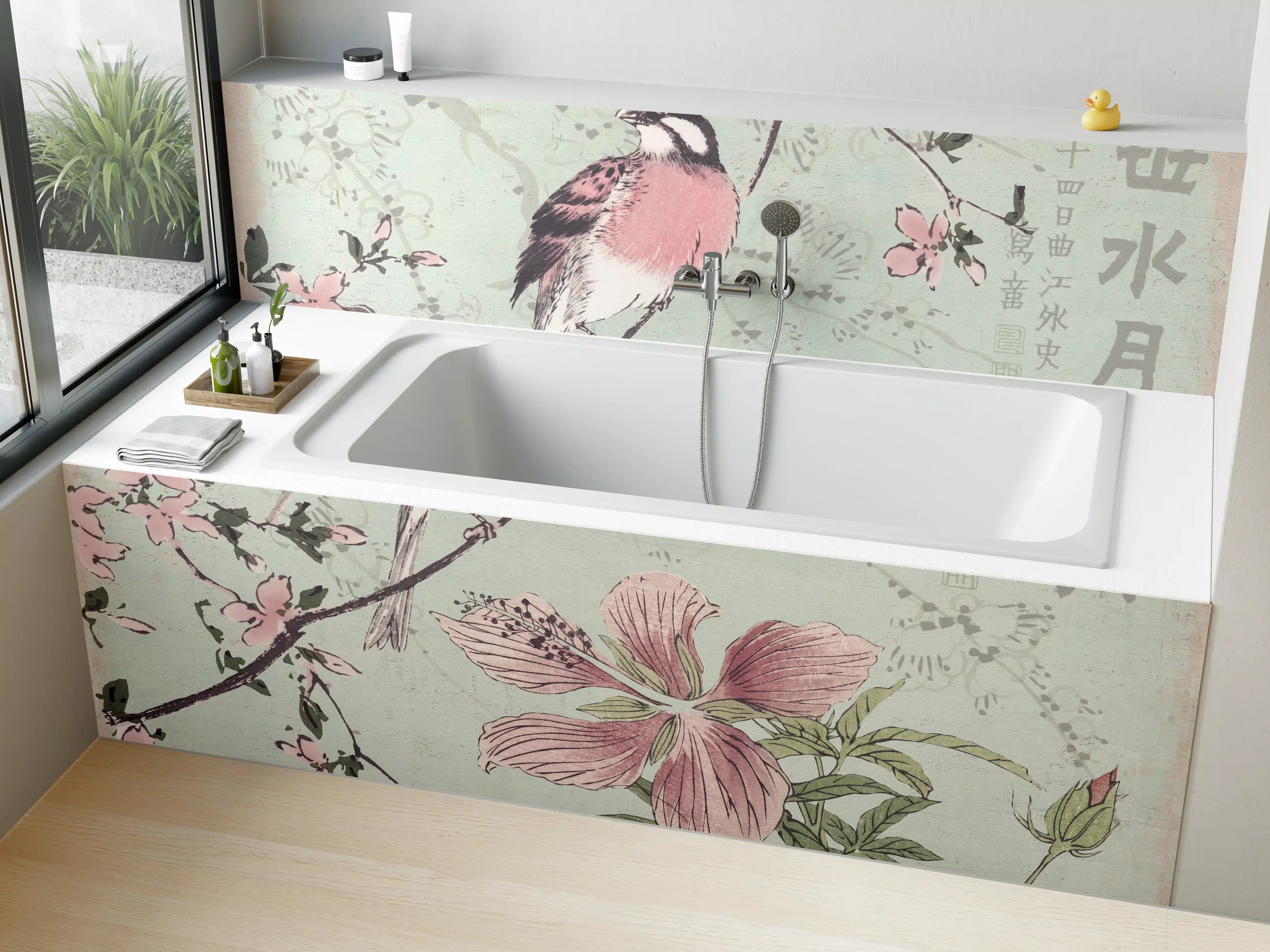 Badewannen-Rückwand - Vogel Zeichnung - Floral