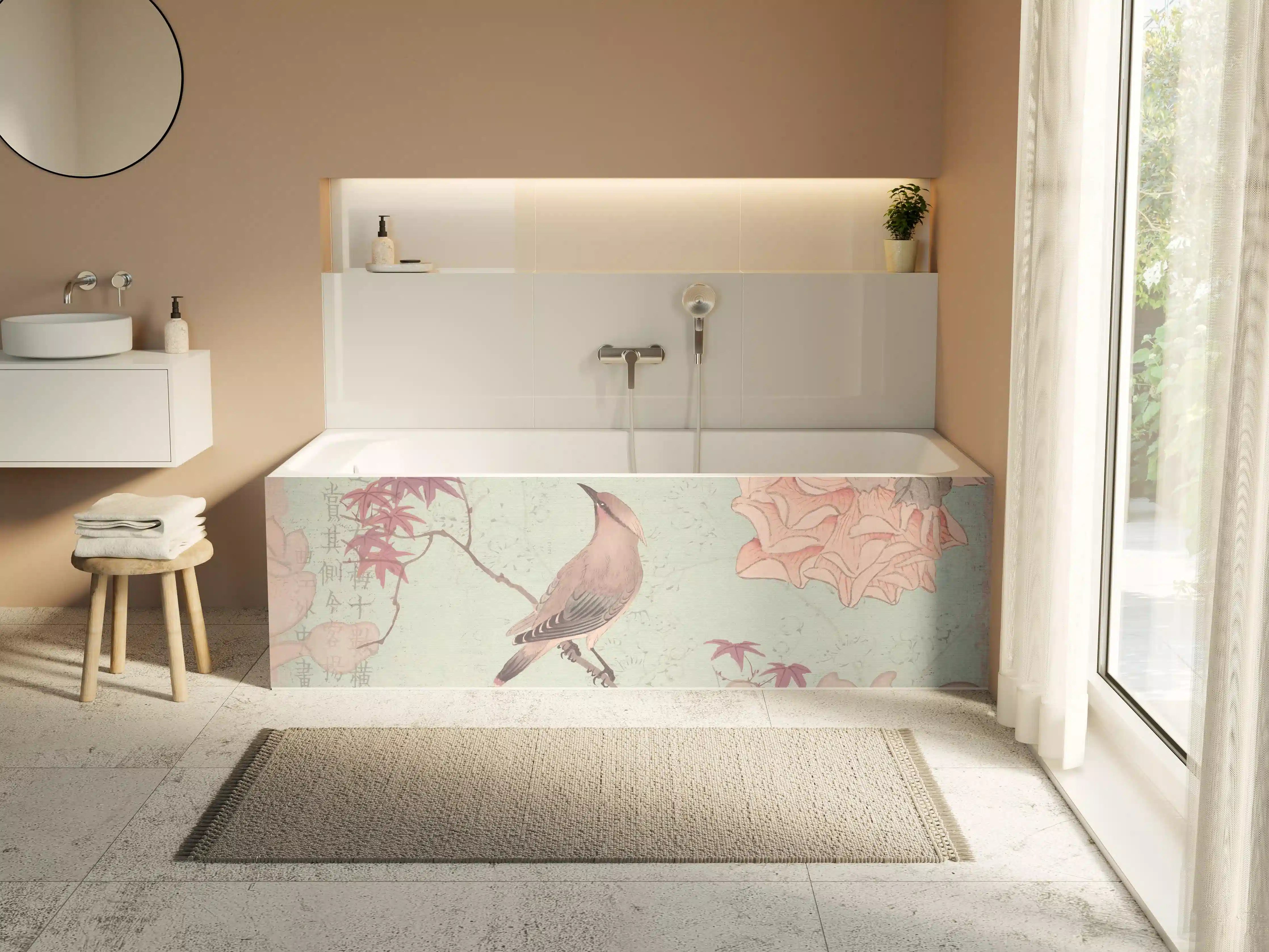 Badewannen-Rückwand - Vogel Zeichnung - Rosa