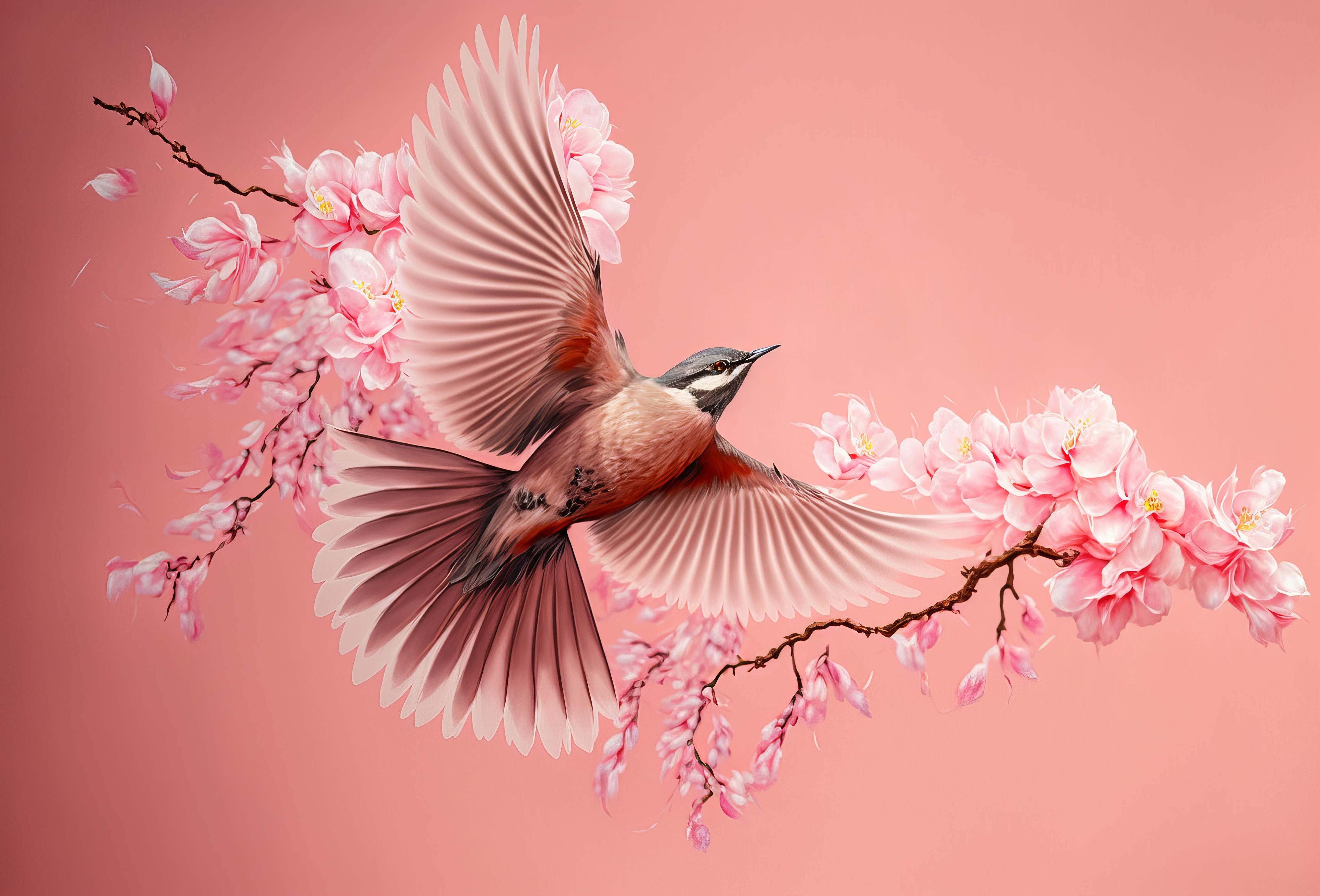 Badewannen-Rückwand-Vogel und Kirschblüten Pink