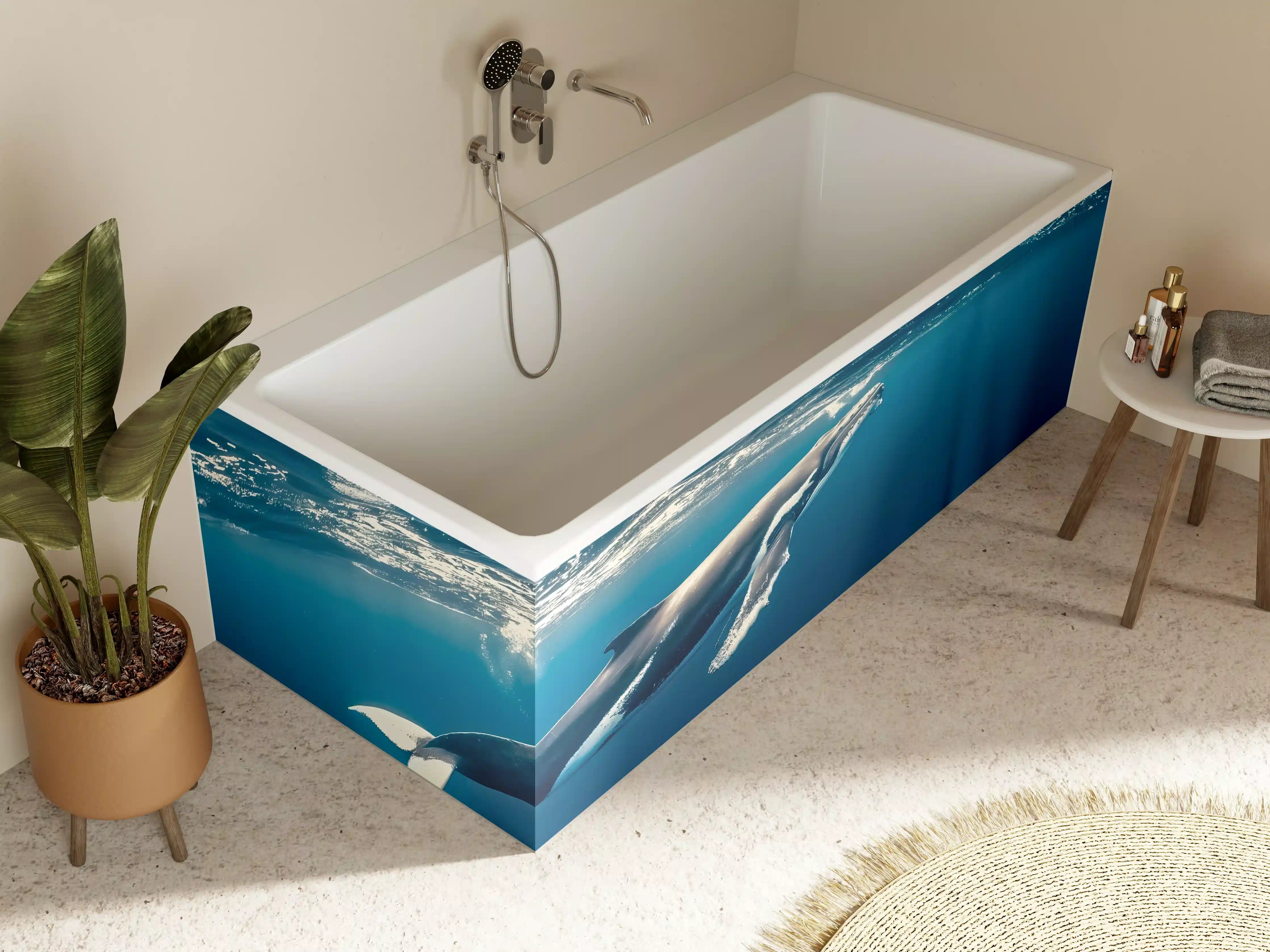 Badewannen-Rückwand - Wal im blauen Ozean