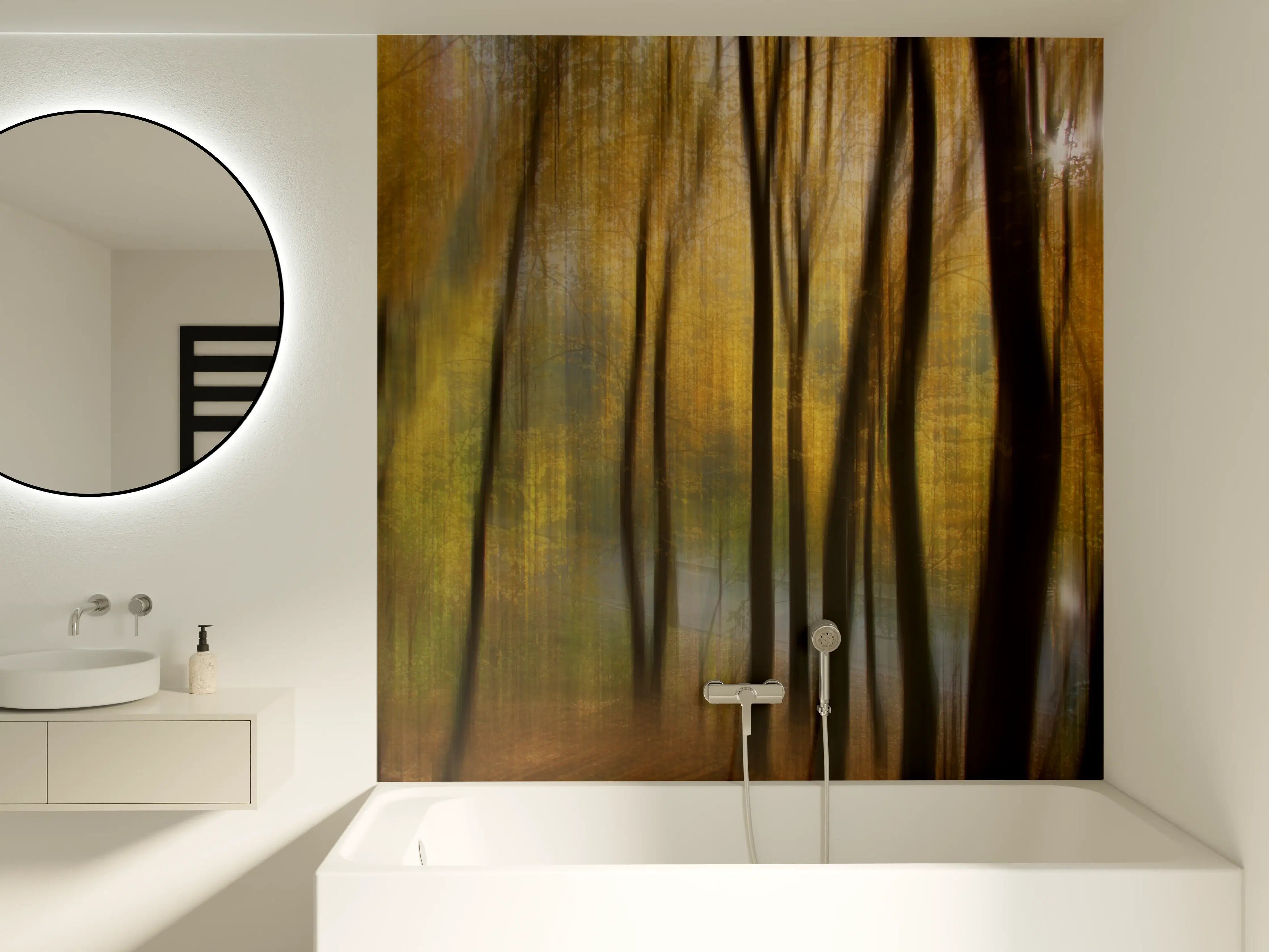 Badewannen-Rückwand - Wald im Herbst mit goldenen Blättern