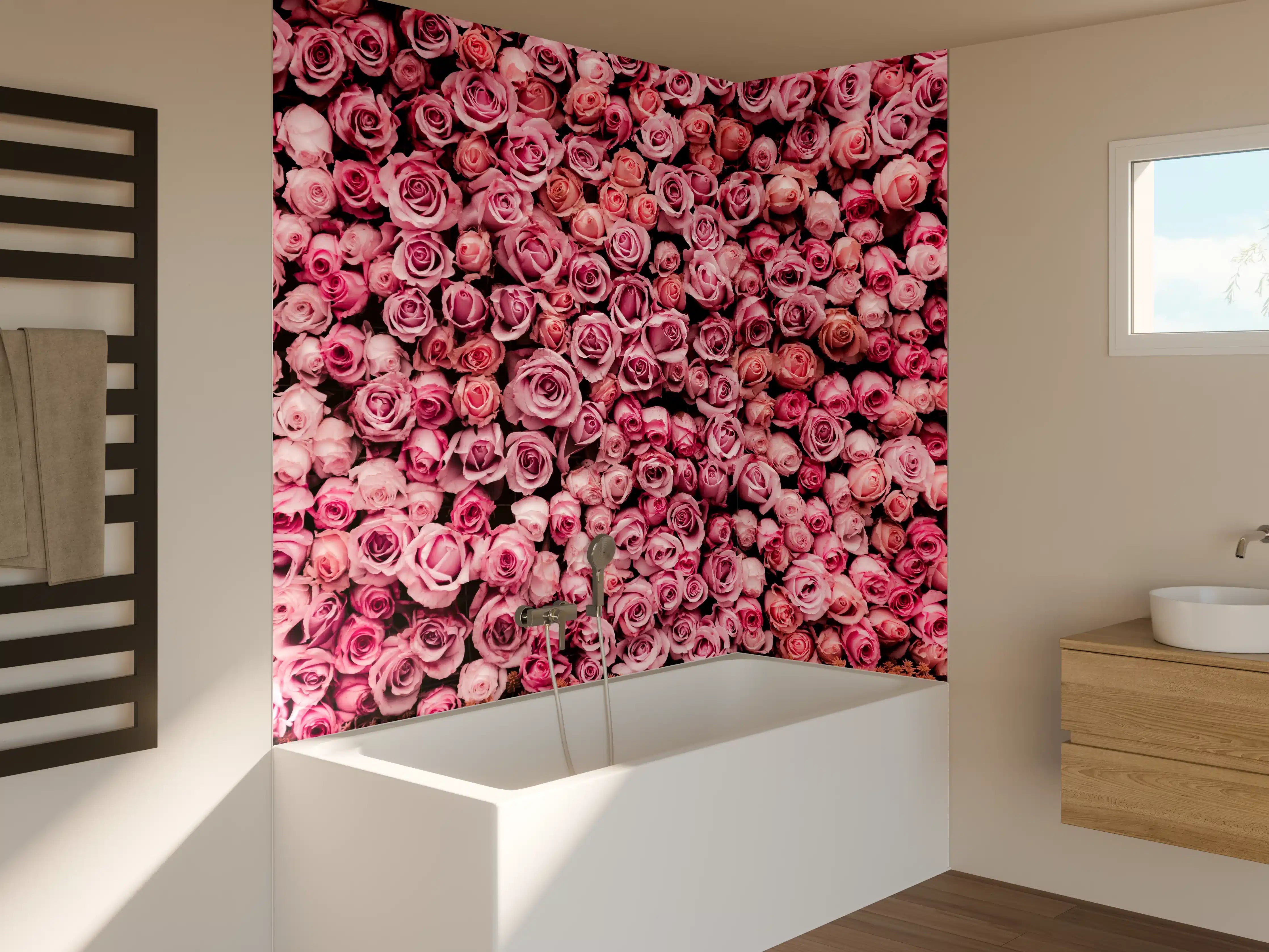 Badewannen-Rückwand - Wand aus frischen Rosen