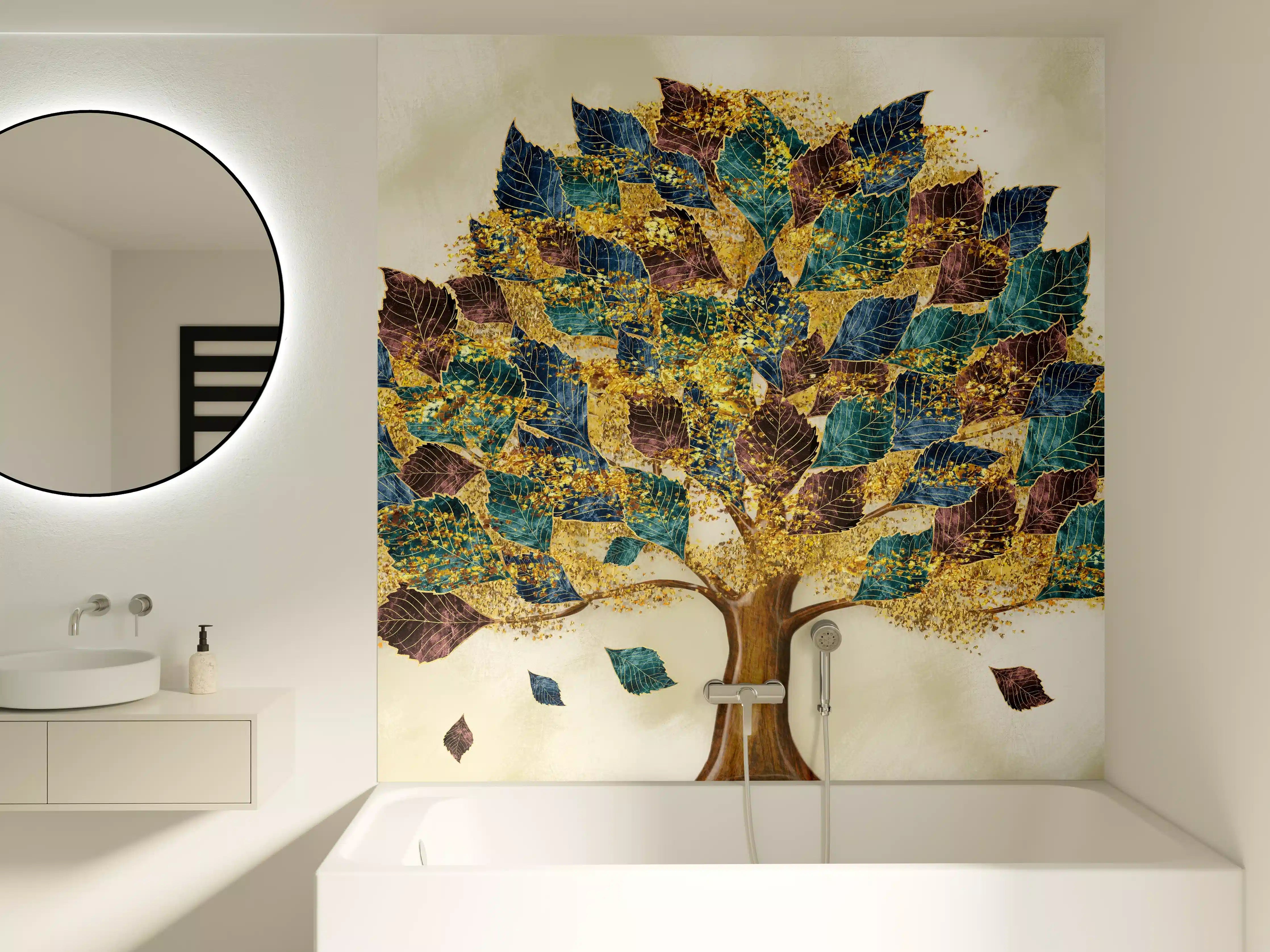 Badewannen-Rückwand - Wandmalerei - Bunter Baum