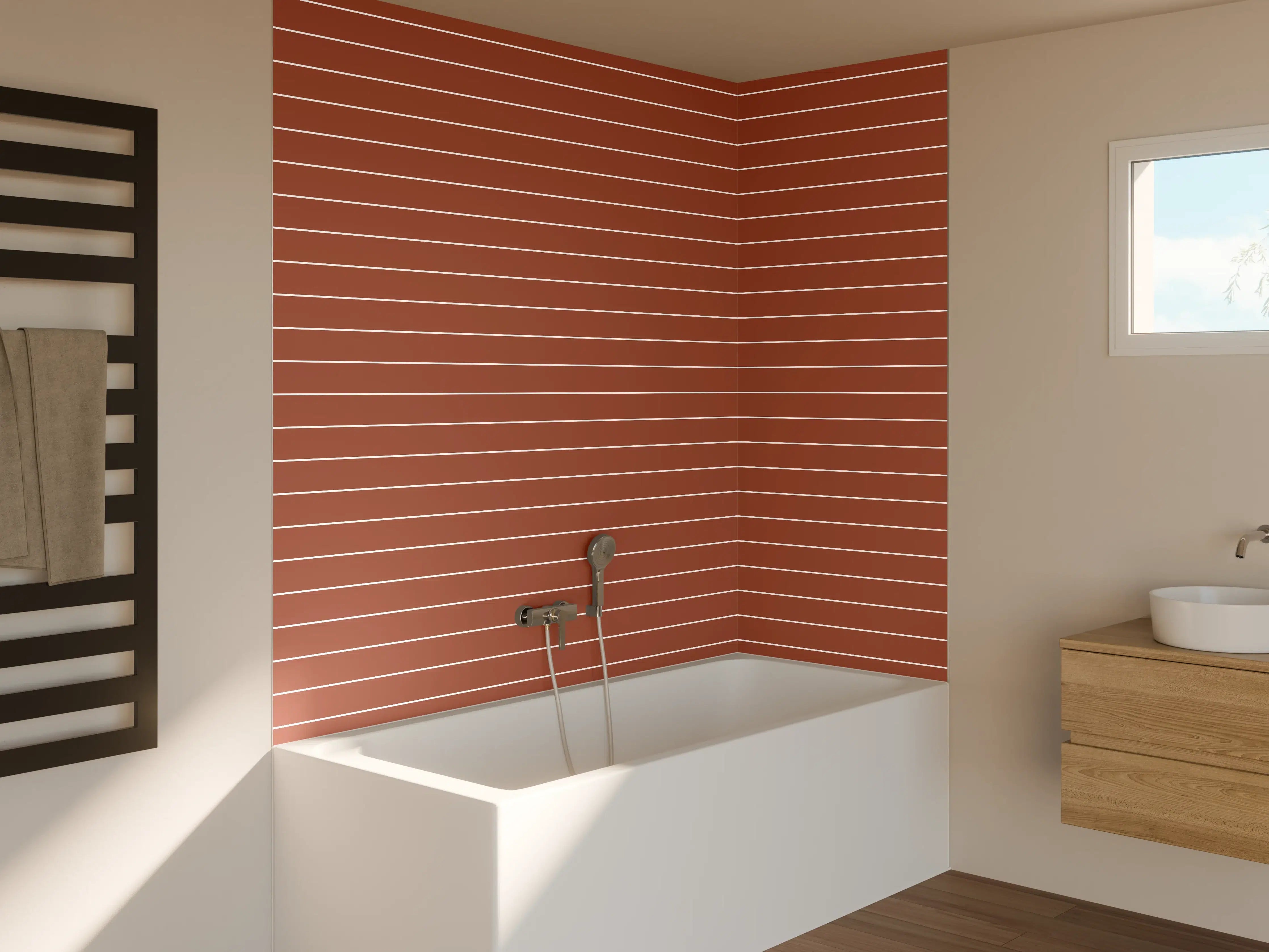 Badewannen-Rückwand - Warme Braune Linienstruktur