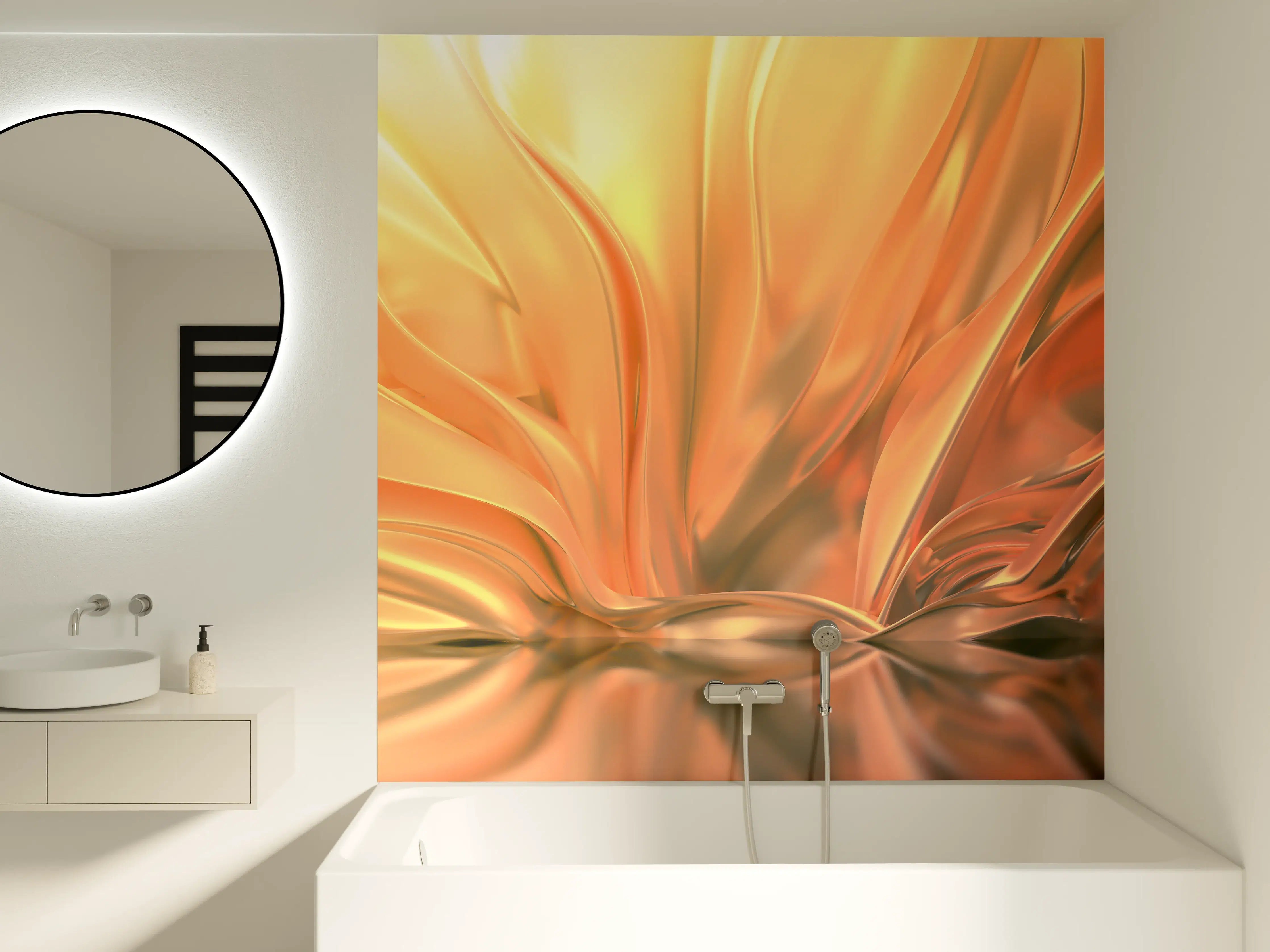 Badewannen-Rückwand - Warme Gold- und Orangetöne, fließende Textur
