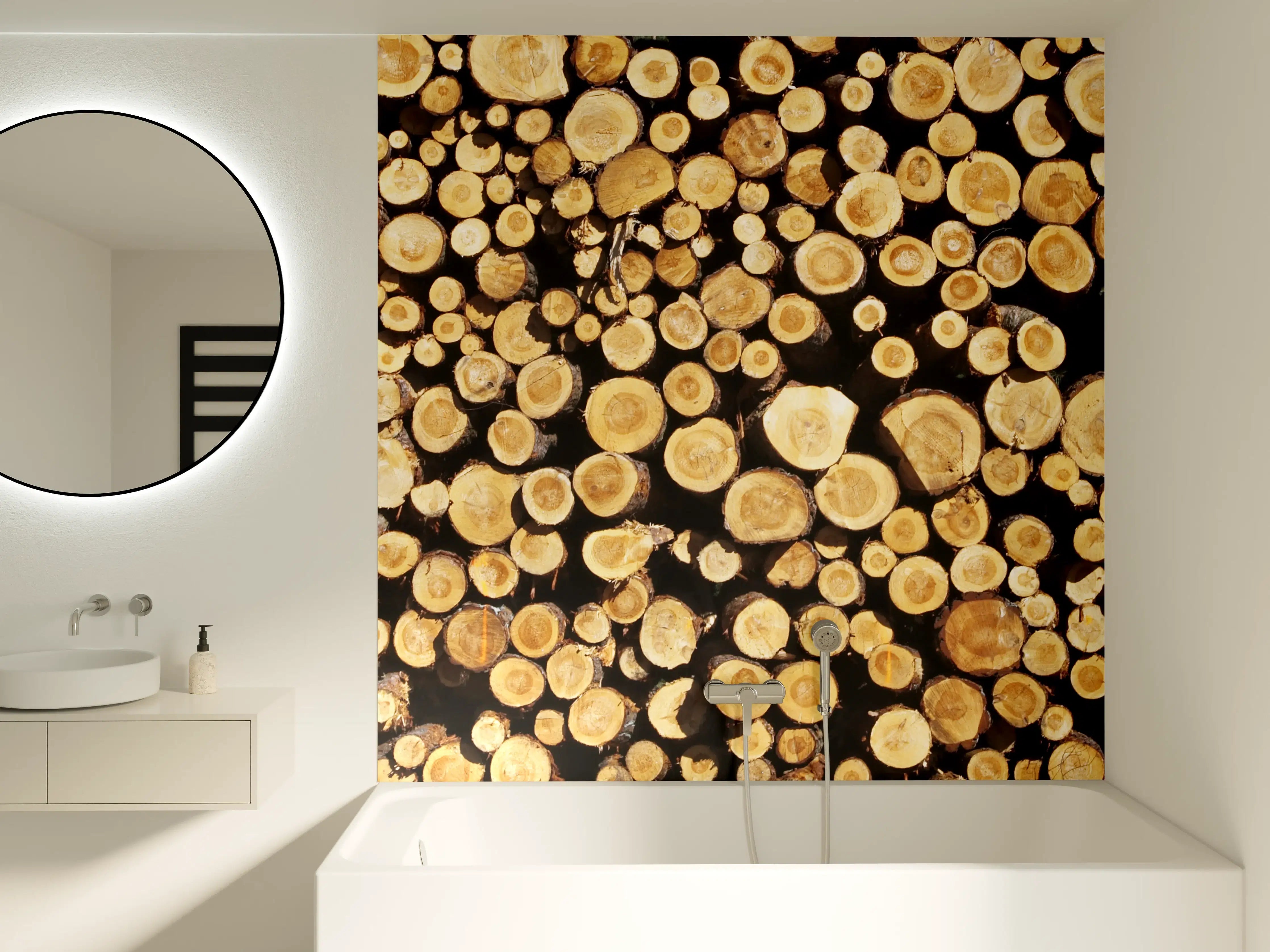 Badewannen-Rückwand - Warme Grautöne im Holz