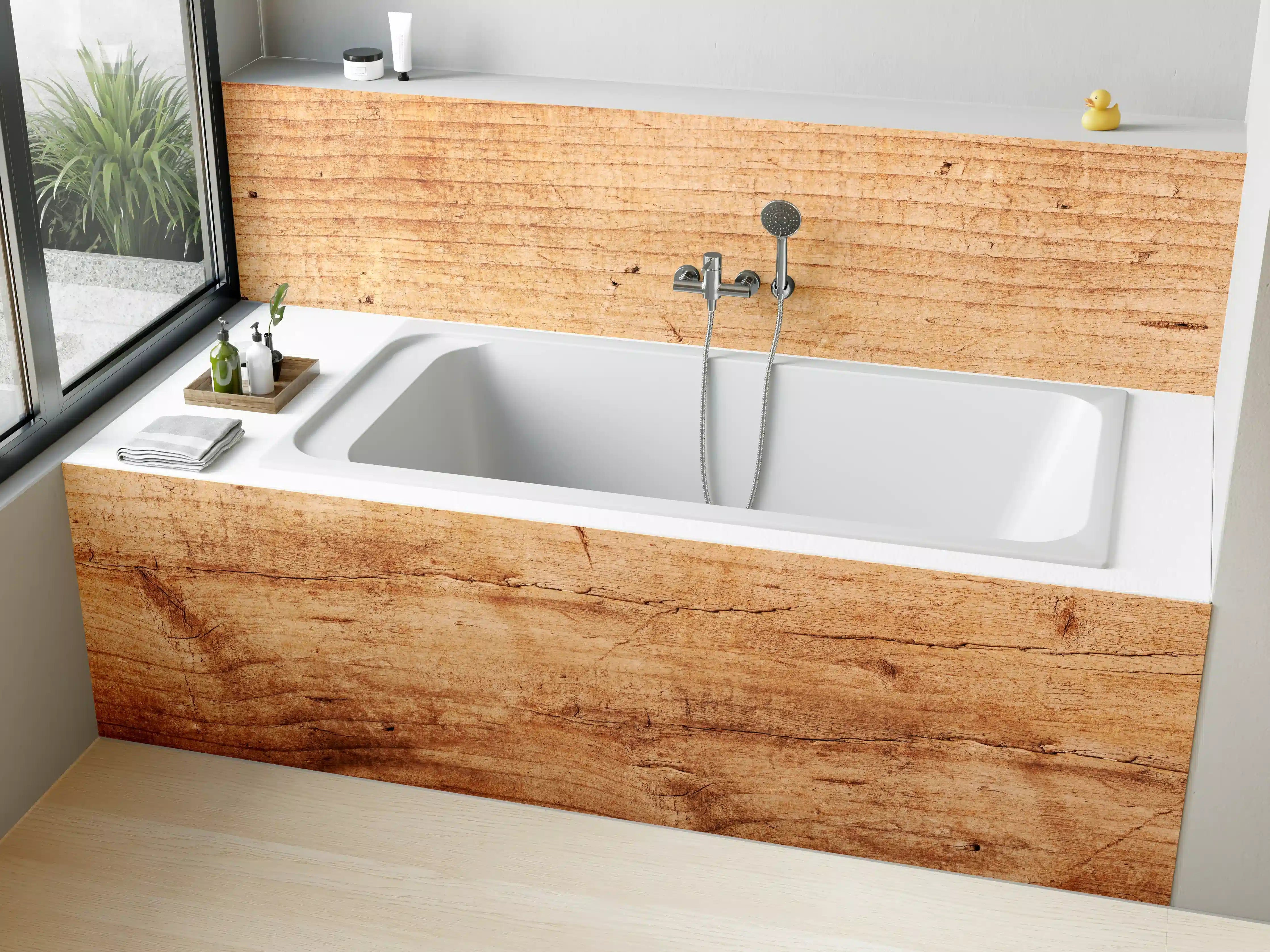 Badewannen-Rückwand - Warme Holznachbildung mit natürlicher Maserung