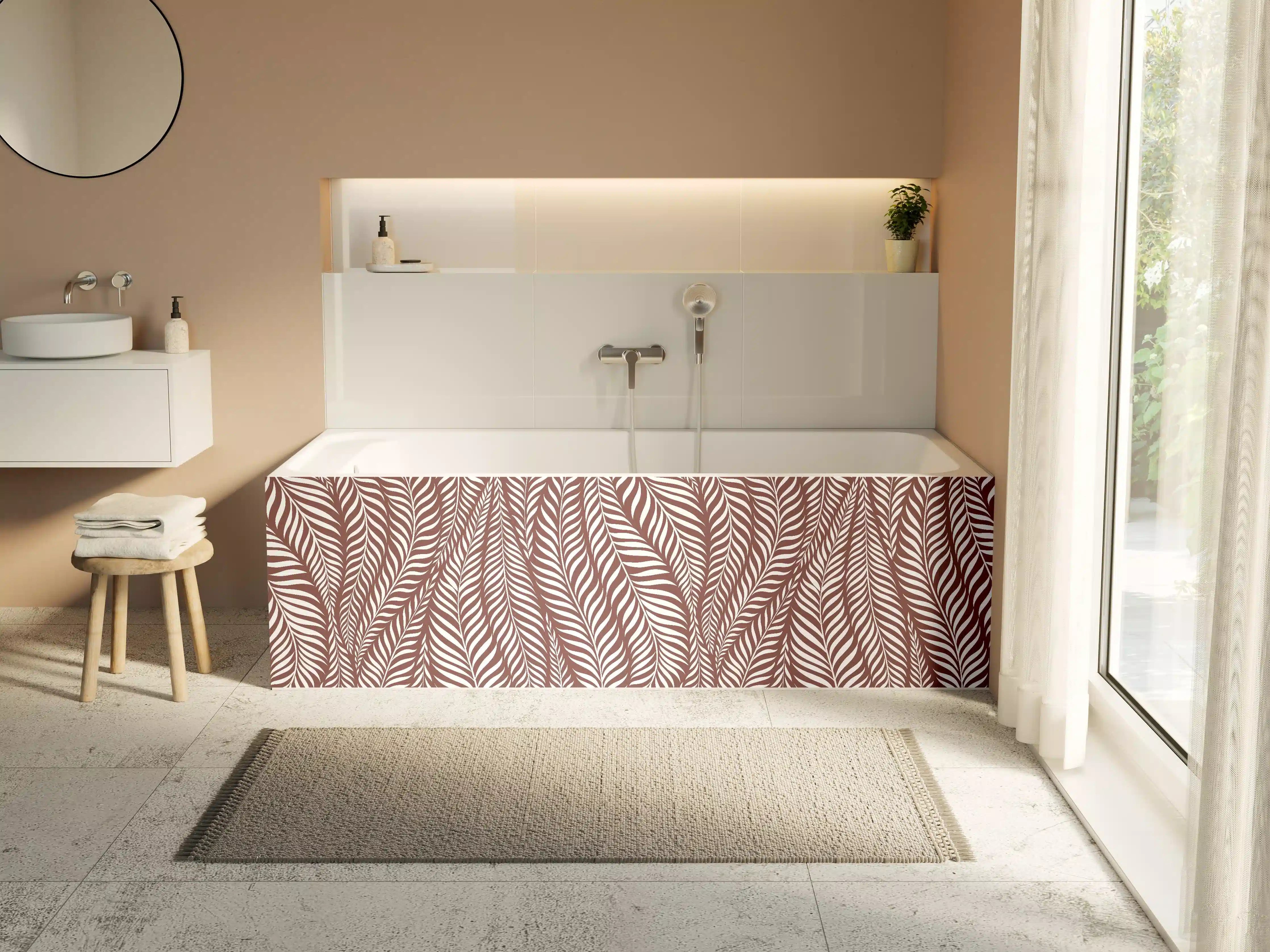 Badewannen-Rückwand - Warmer Braun-Weiß-Wand mit feinem Muster