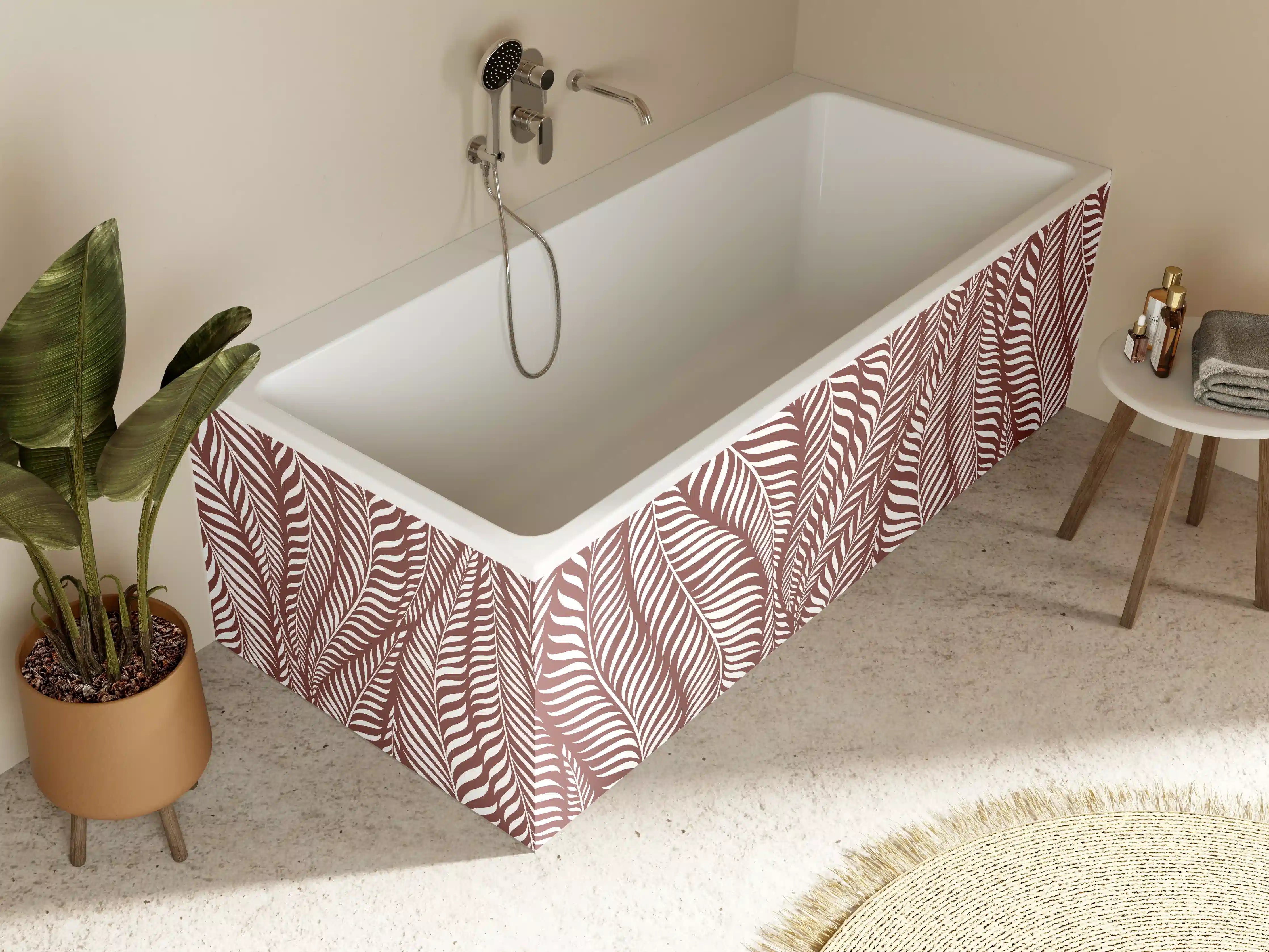 Badewannen-Rückwand - Warmer Braun-Weiß-Wand mit feinem Muster