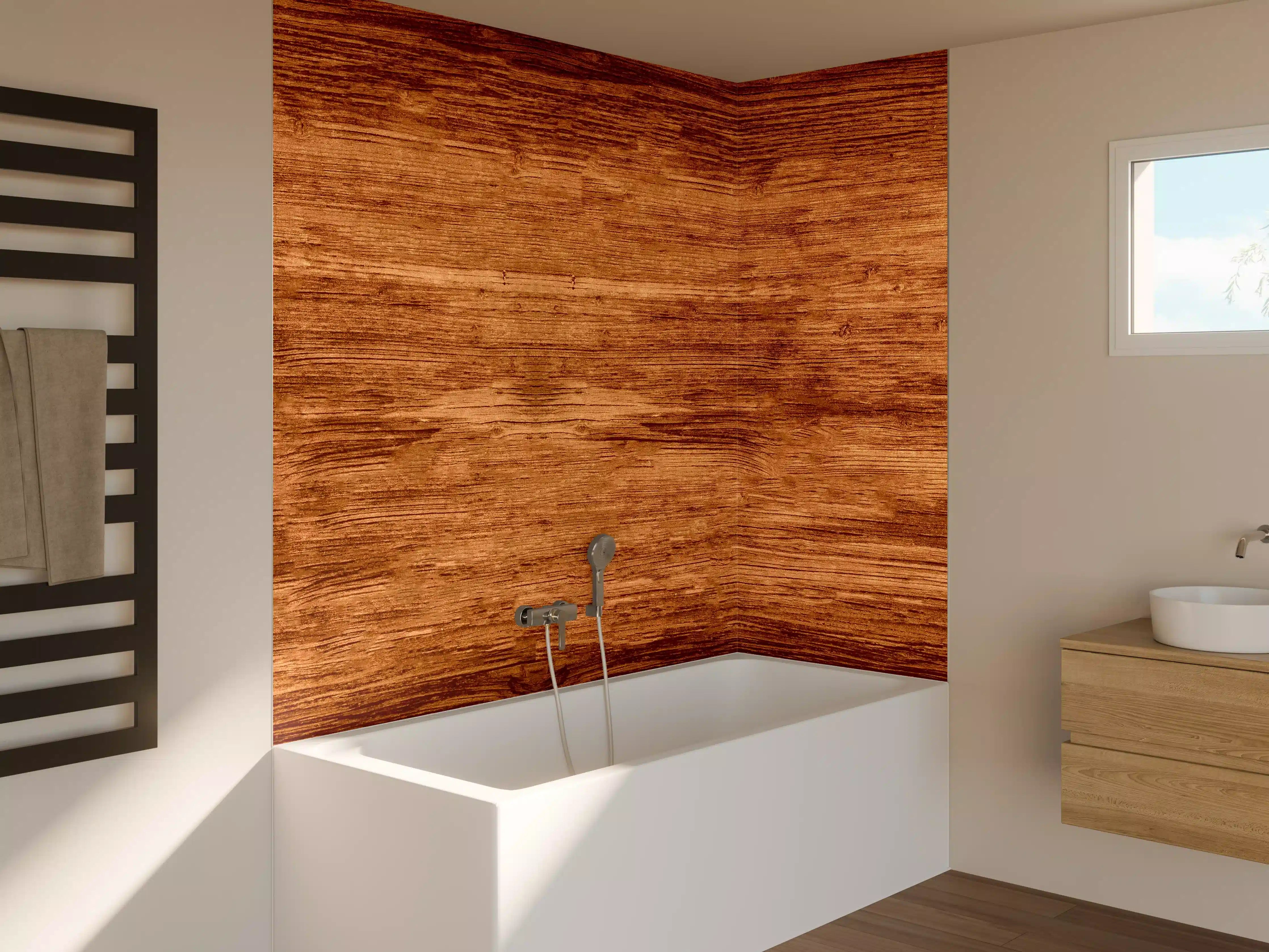 Badewannen-Rückwand - Warmer Holzoptik-Background