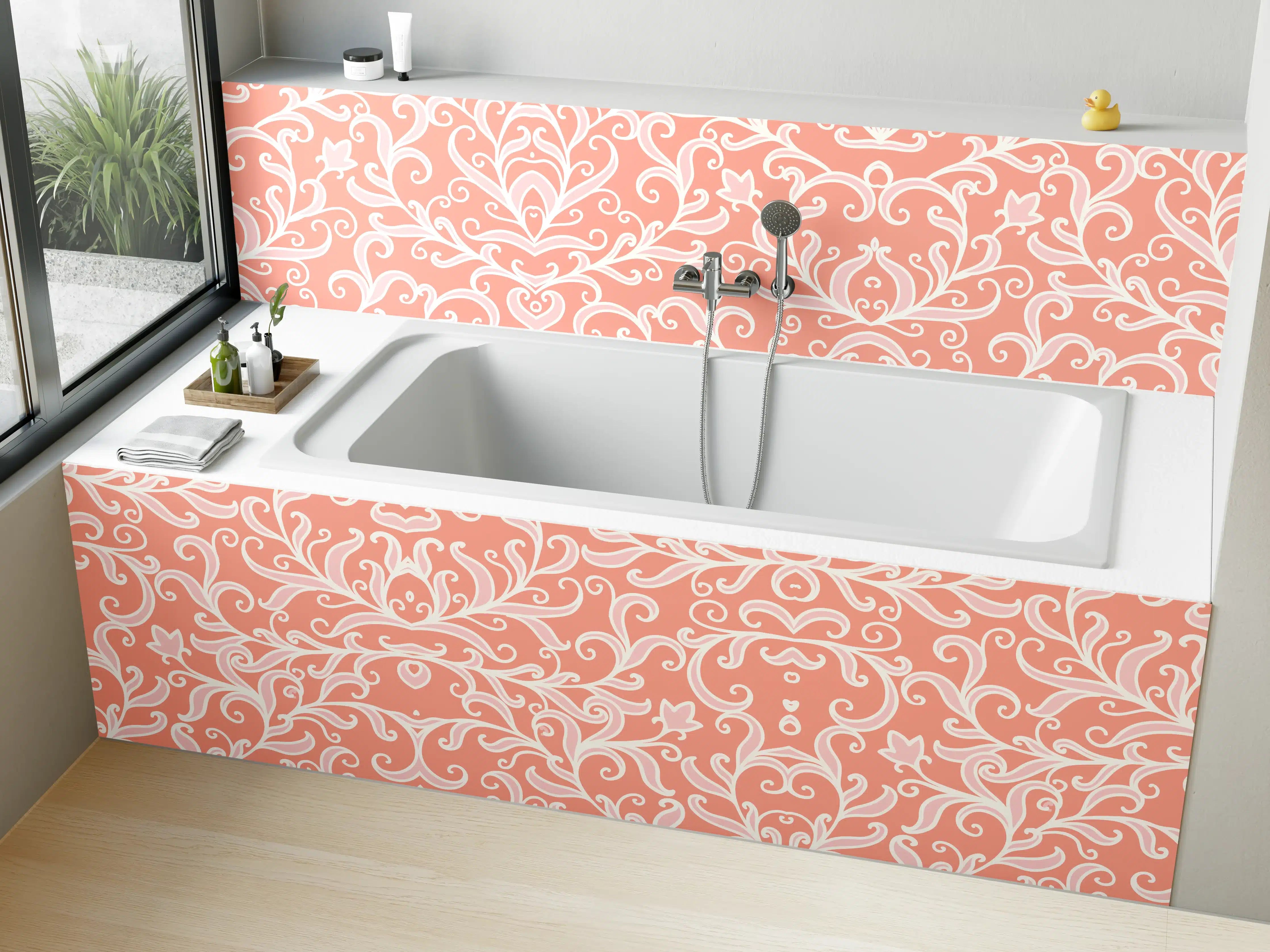 Badewannen-Rückwand - Warmer Korallen-Papiermuster