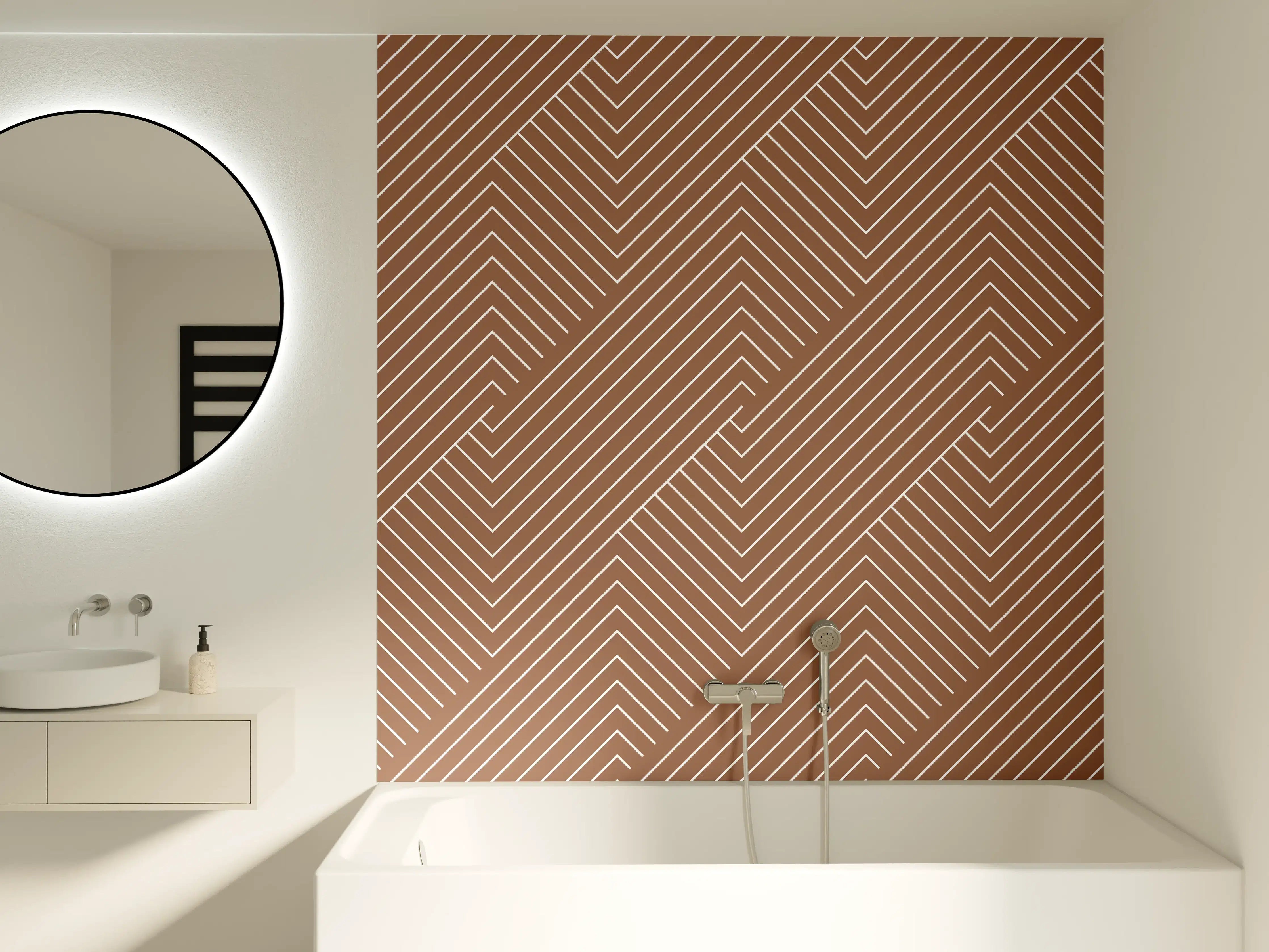 Badewannen-Rückwand - Warmer Kupfer- und Beigetönen mit feiner Linienstruktur