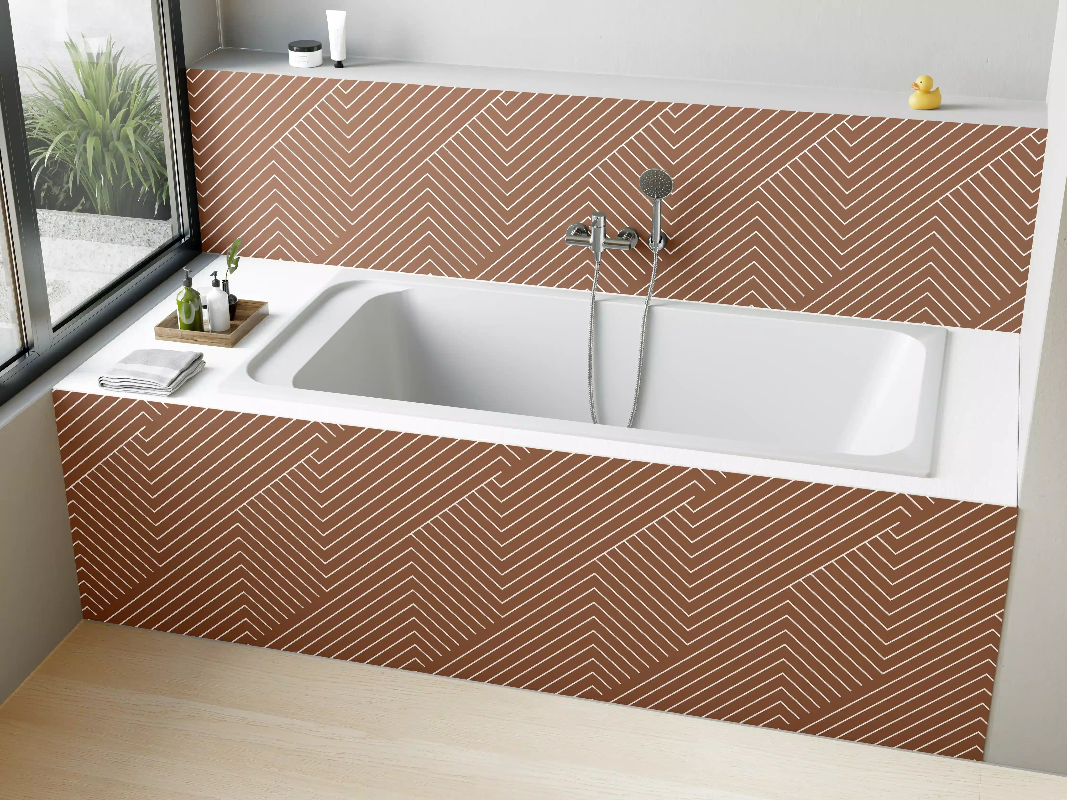 Badewannen-Rückwand - Warmer Kupfer- und Beigetönen mit feiner Linienstruktur