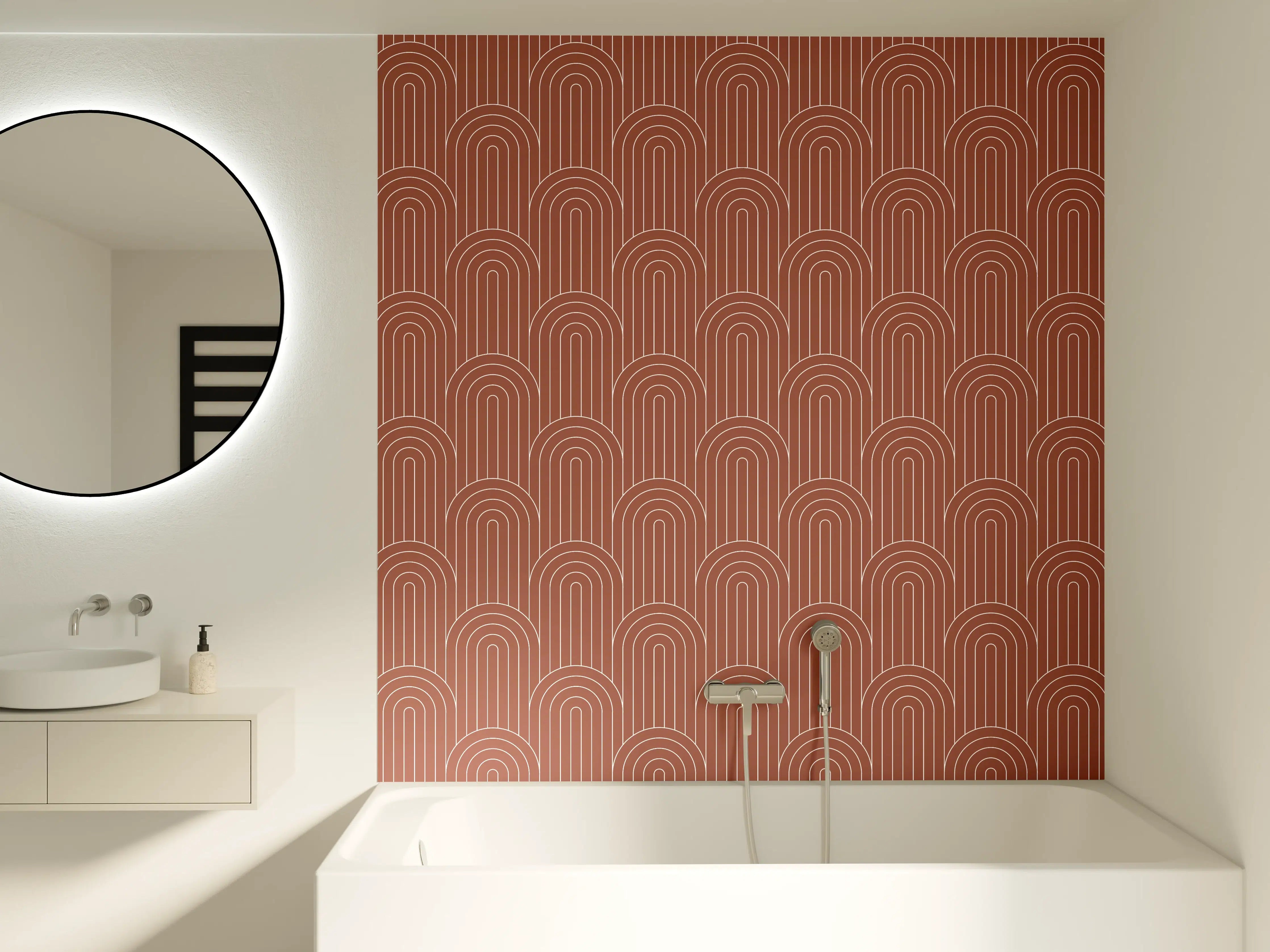Badewannen-Rückwand - Warmer Terrakottaton mit geometrischem Muster