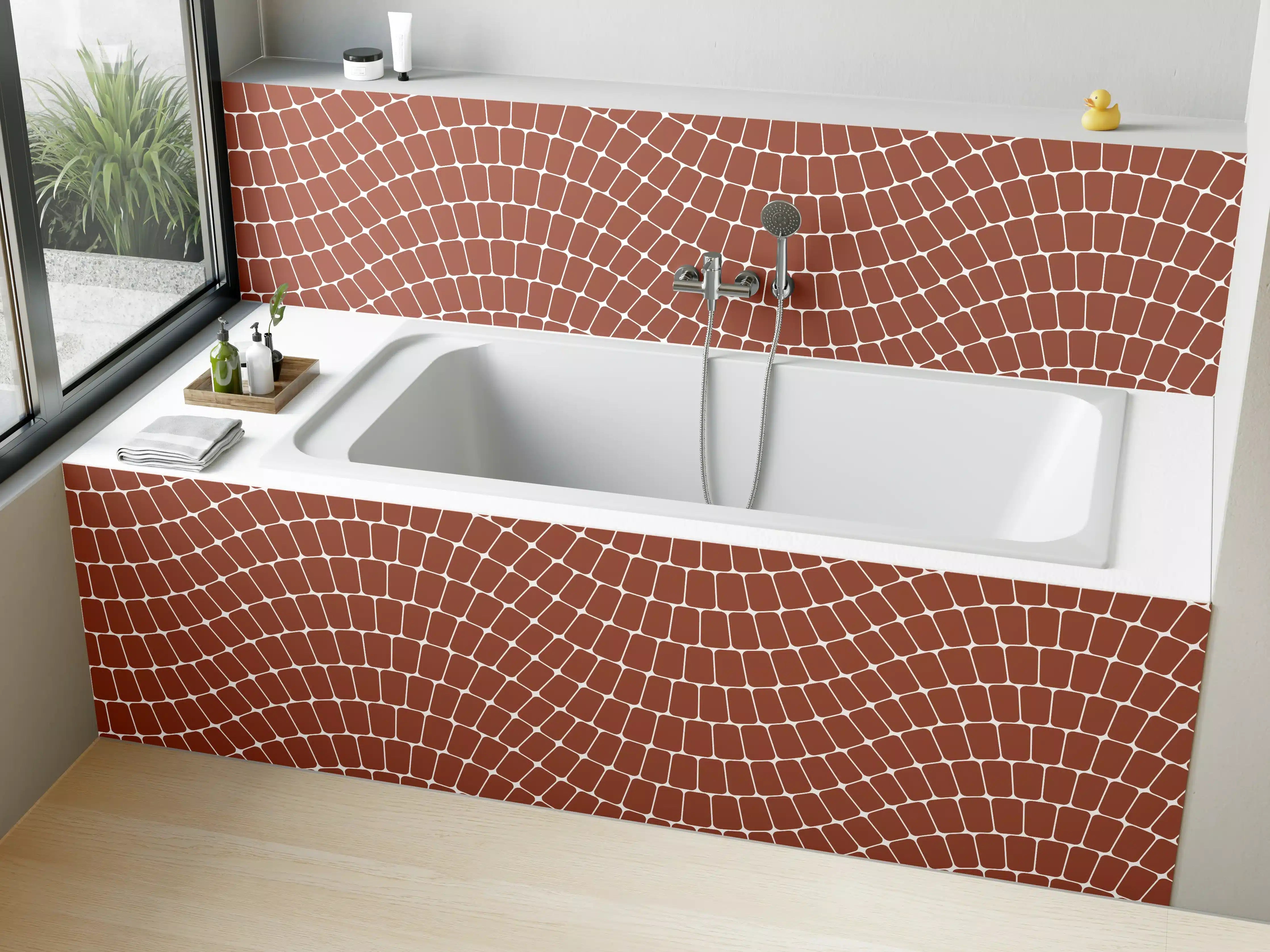 Badewannen-Rückwand - Warmes Terrakotta-Muster mit geometrischer Struktur