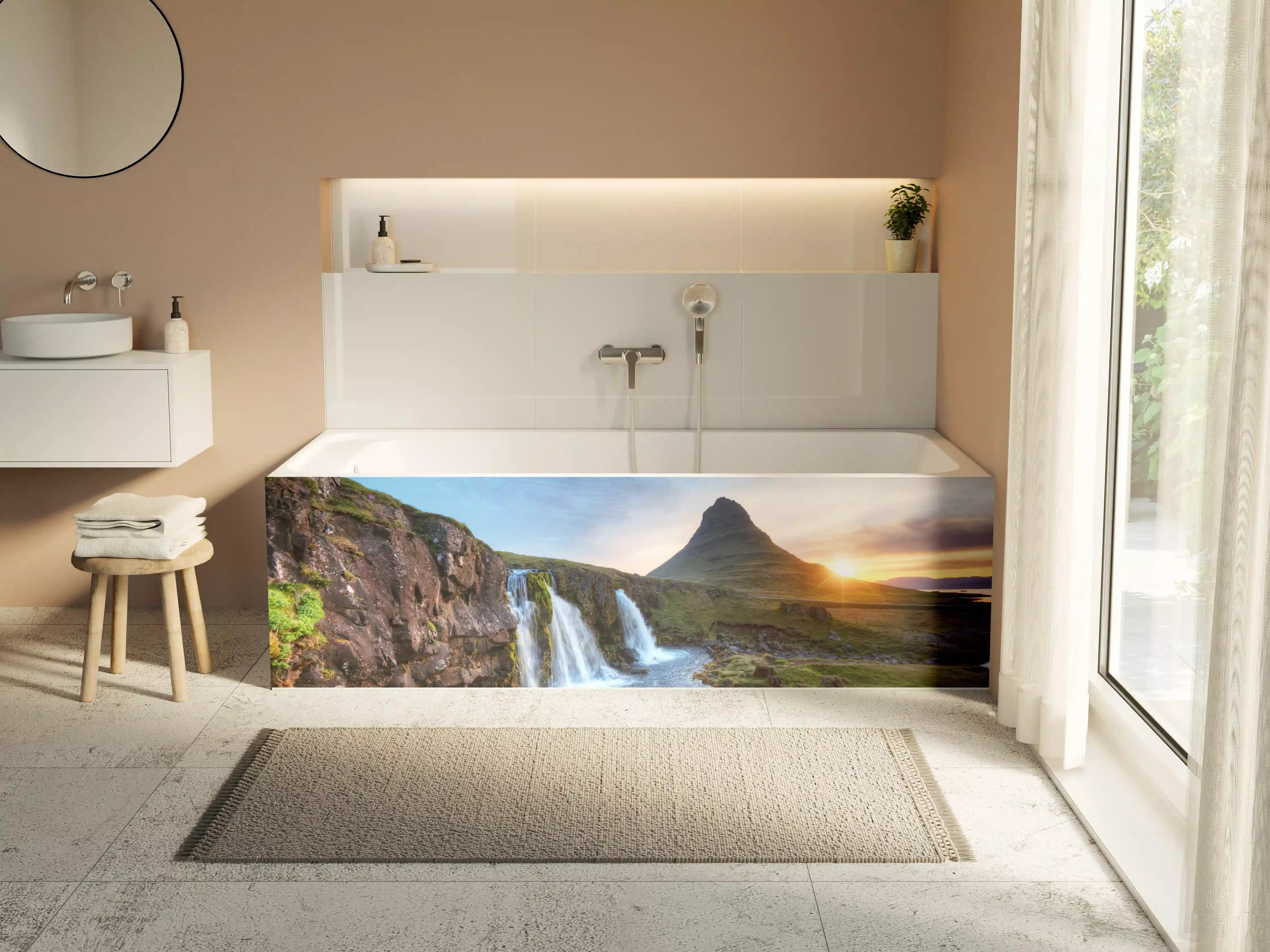 Badewannen-Rückwand - Wasserfall bei Sonnenuntergang