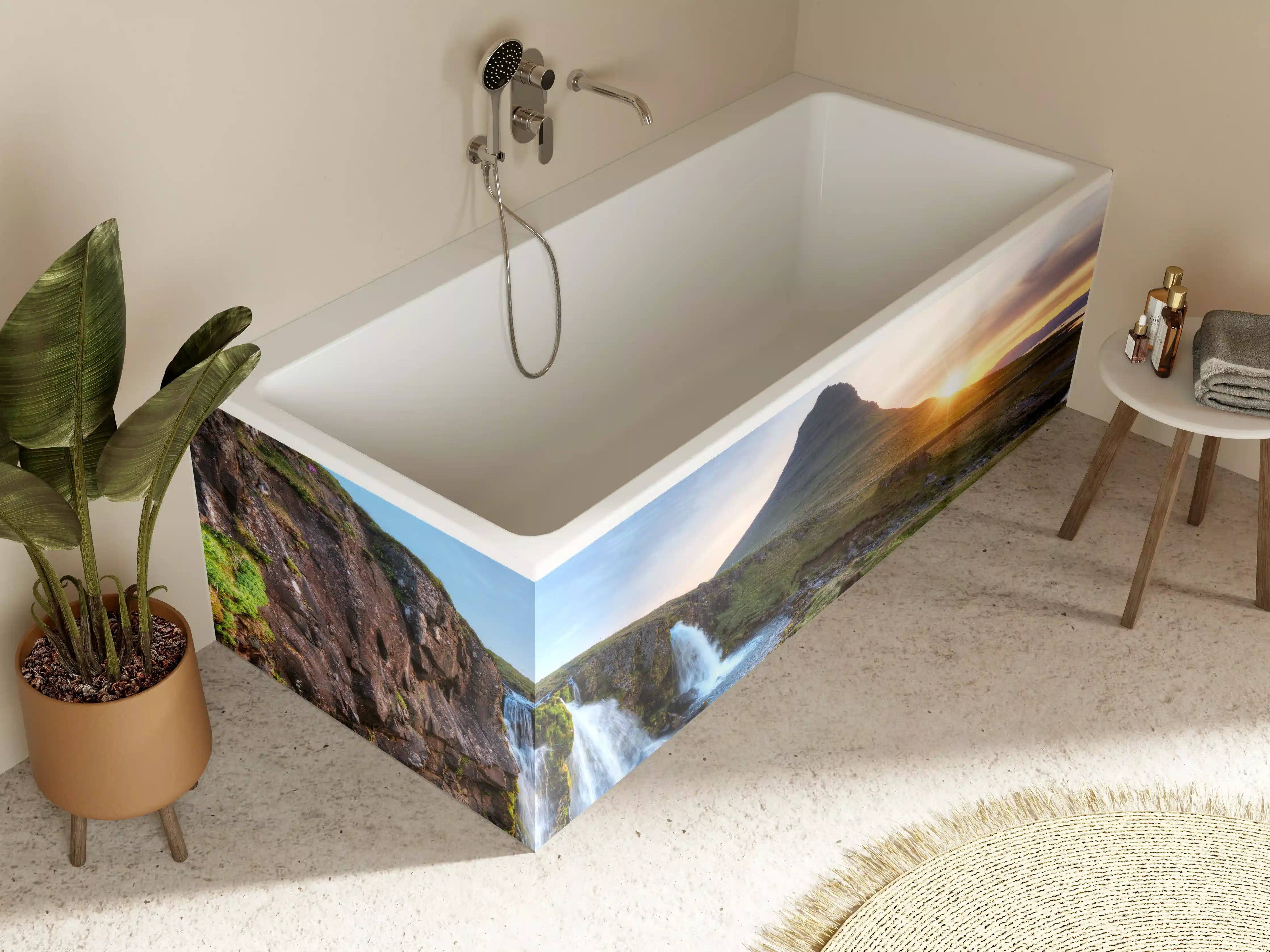 Badewannen-Rückwand - Wasserfall bei Sonnenuntergang