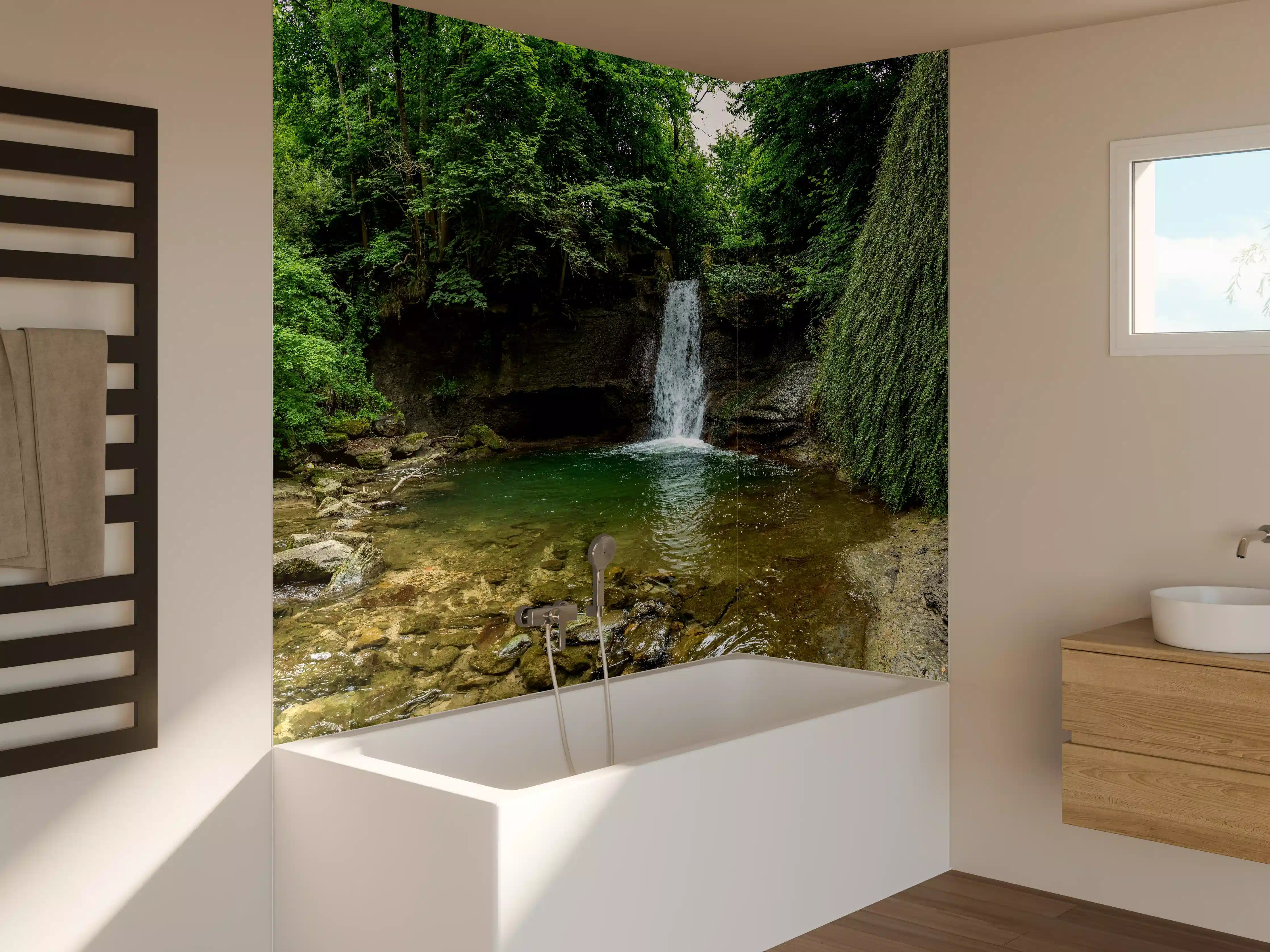 Badewannen-Rückwand - Wasserfall im Wald - Utopie