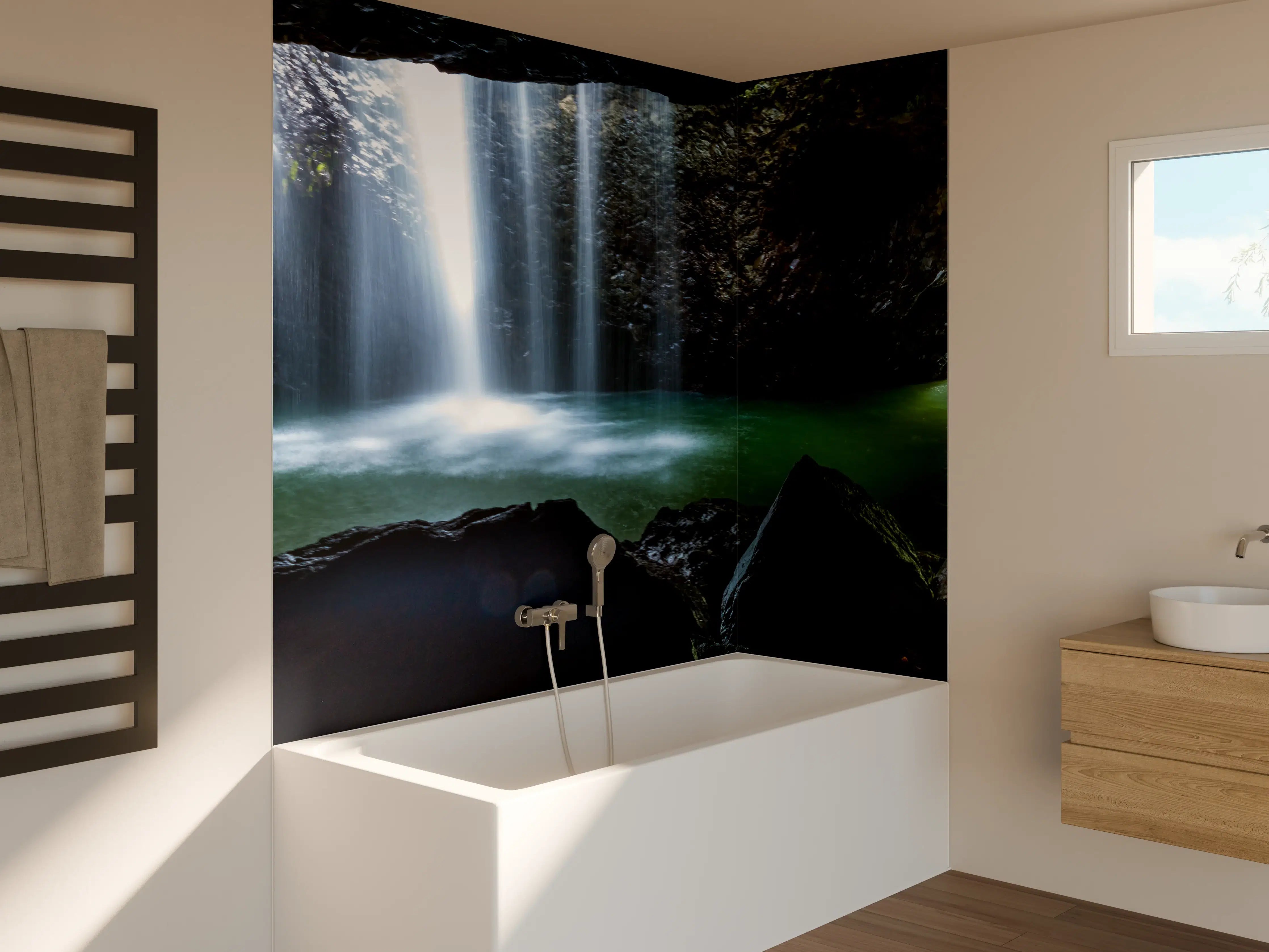 Badewannen-Rückwand - Wasserfall in der Höhle
