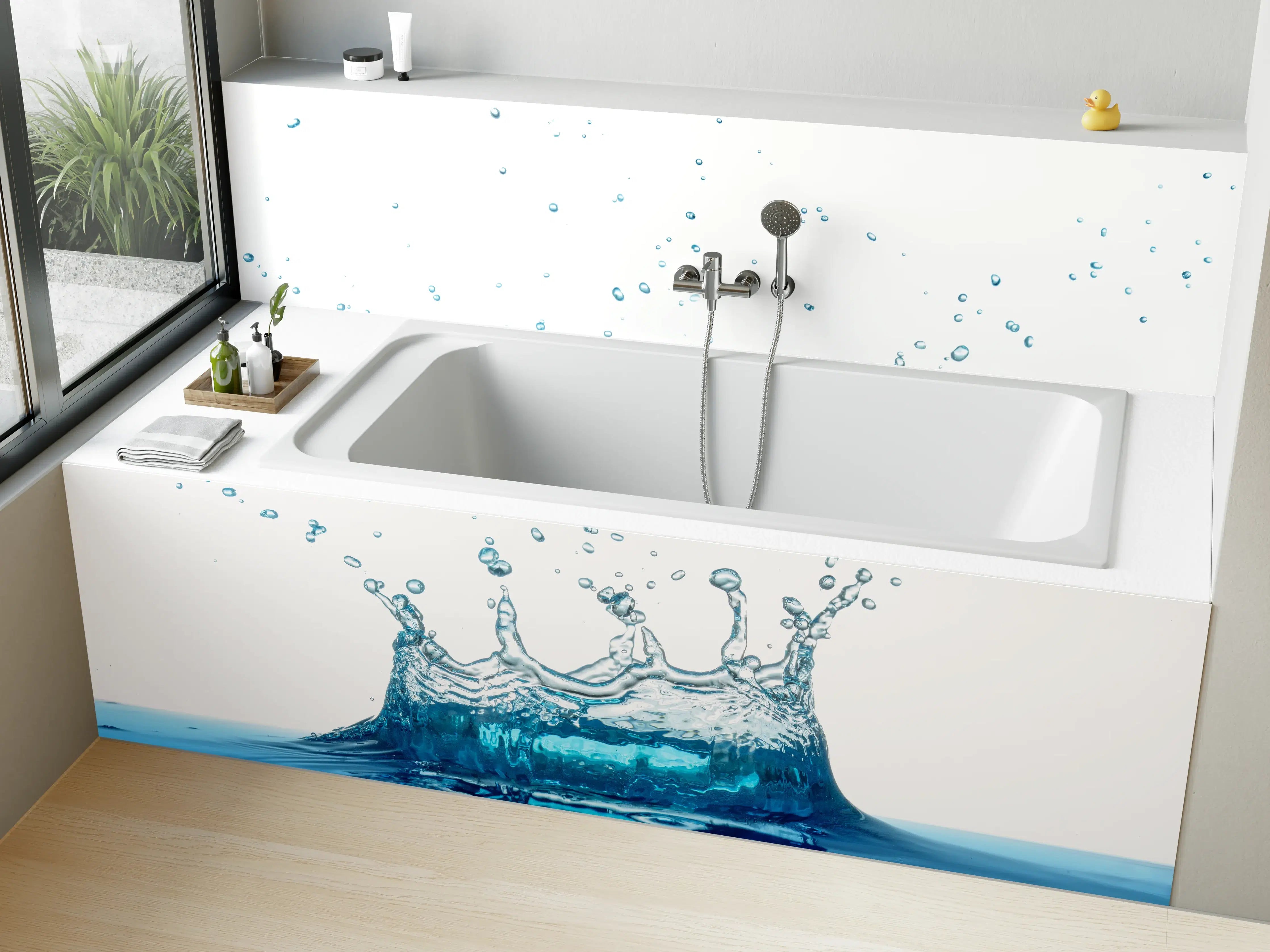 Badewannen-Rückwand - Wassersplash in Blau und Weiß