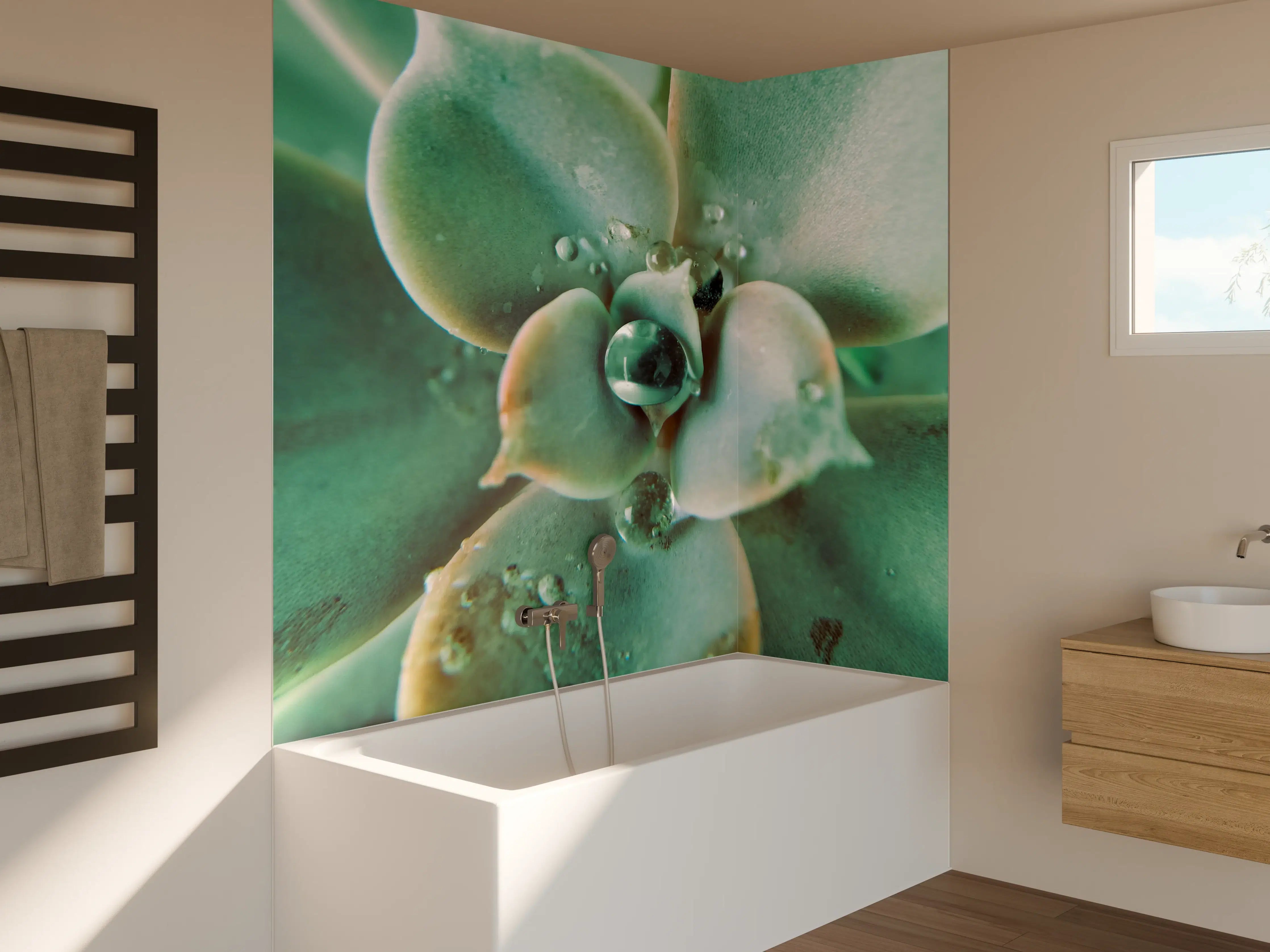 Badewannen-Rückwand - Wassertropfen - Sukkulente
