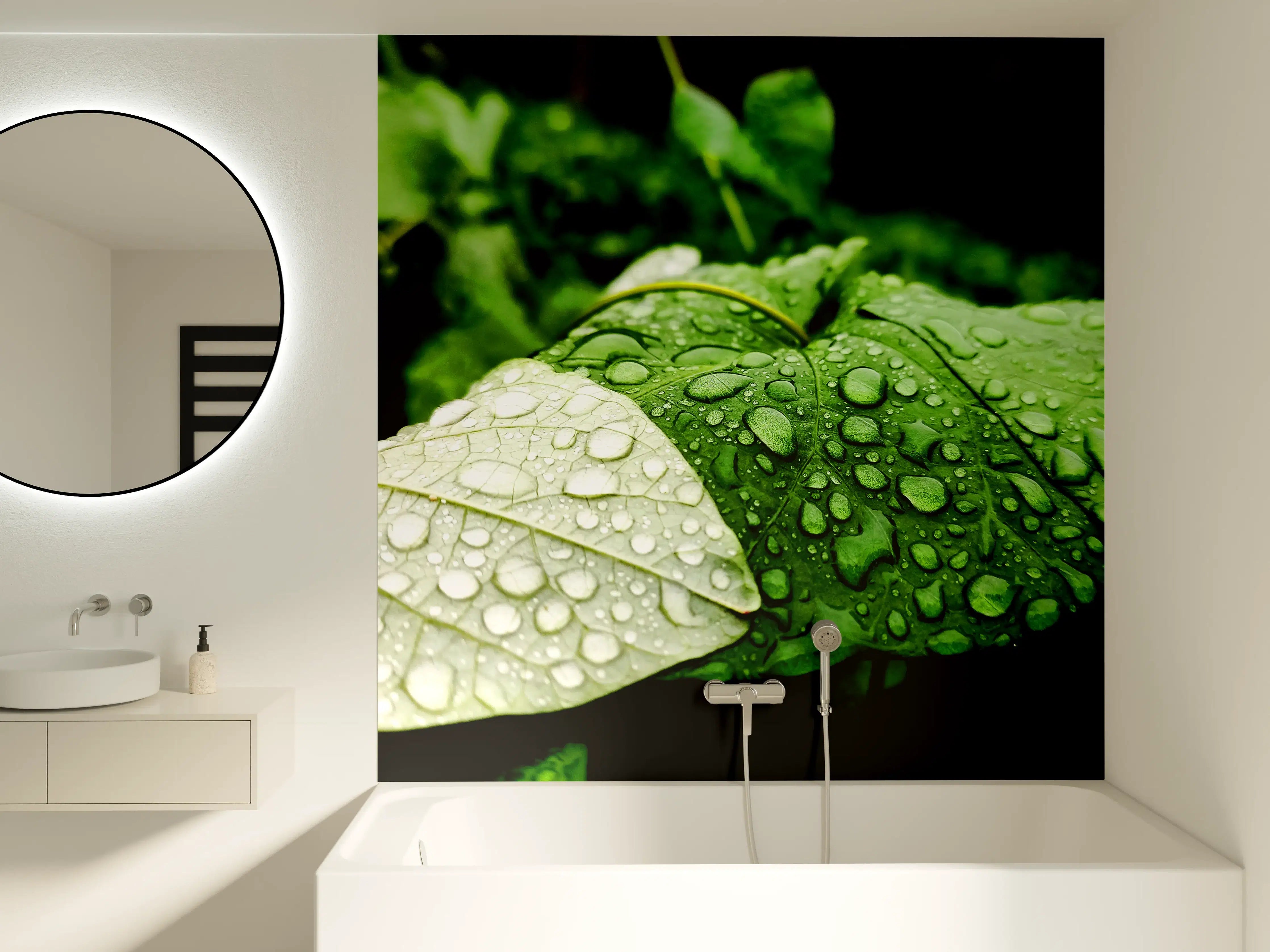 Badewannen-Rückwand - Wassertropfen auf einem Blatt