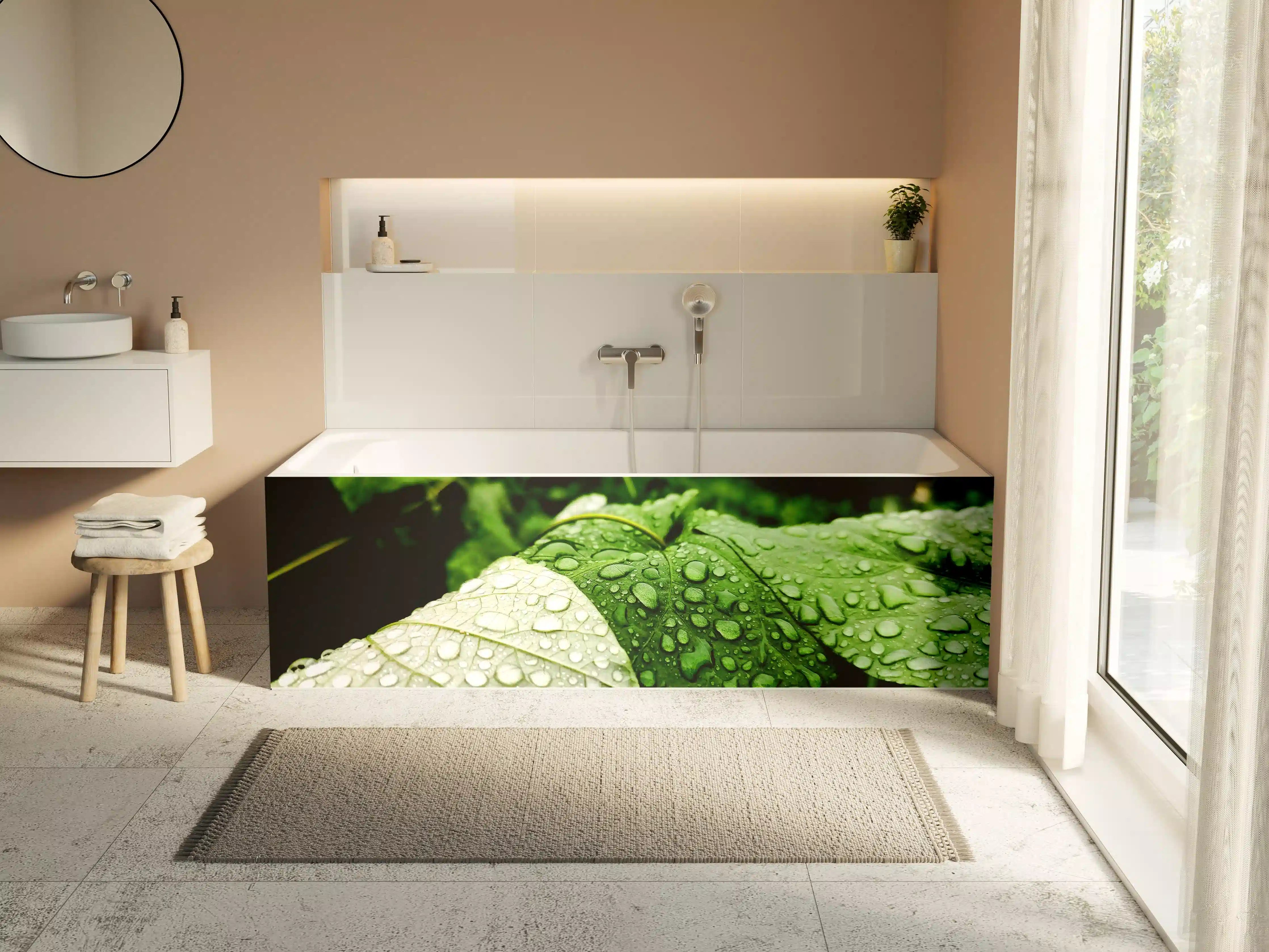 Badewannen-Rückwand - Wassertropfen auf einem Blatt