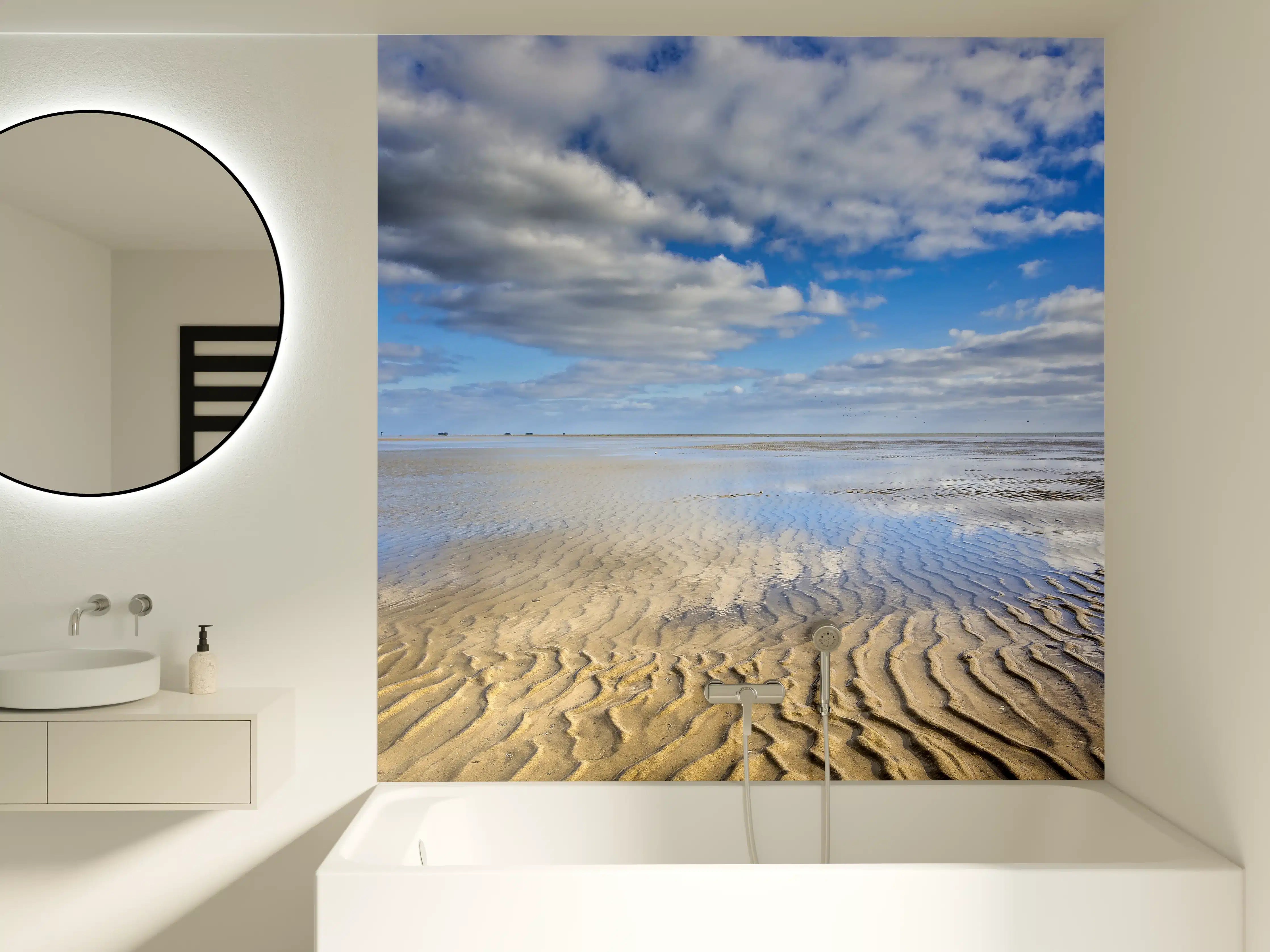 Badewannen-Rückwand - Wattenmeer der Nordsee bei Ebbe