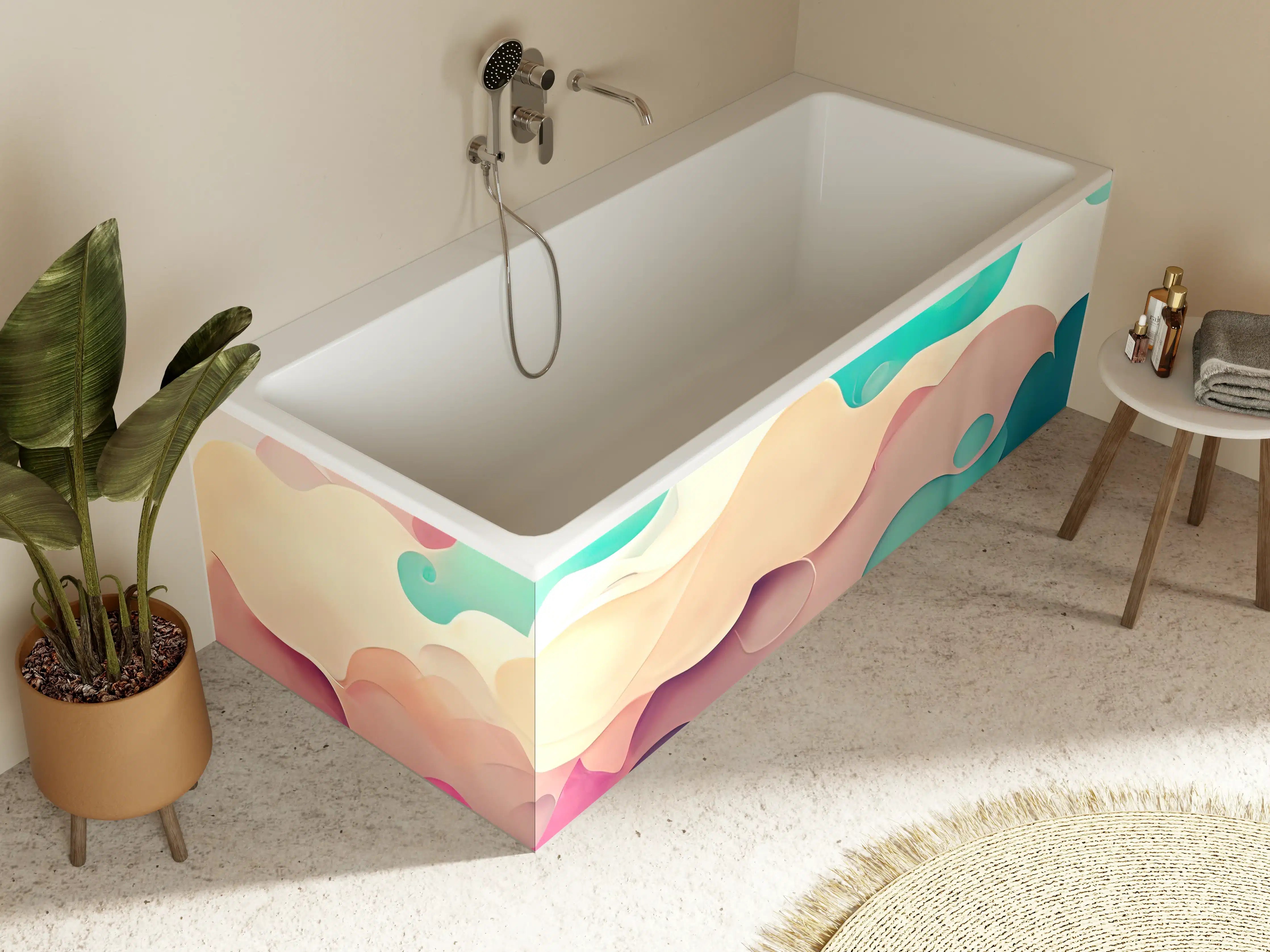 Badewannen-Rückwand - Weiche Pastellwolken in Blau, Rosa und Creme