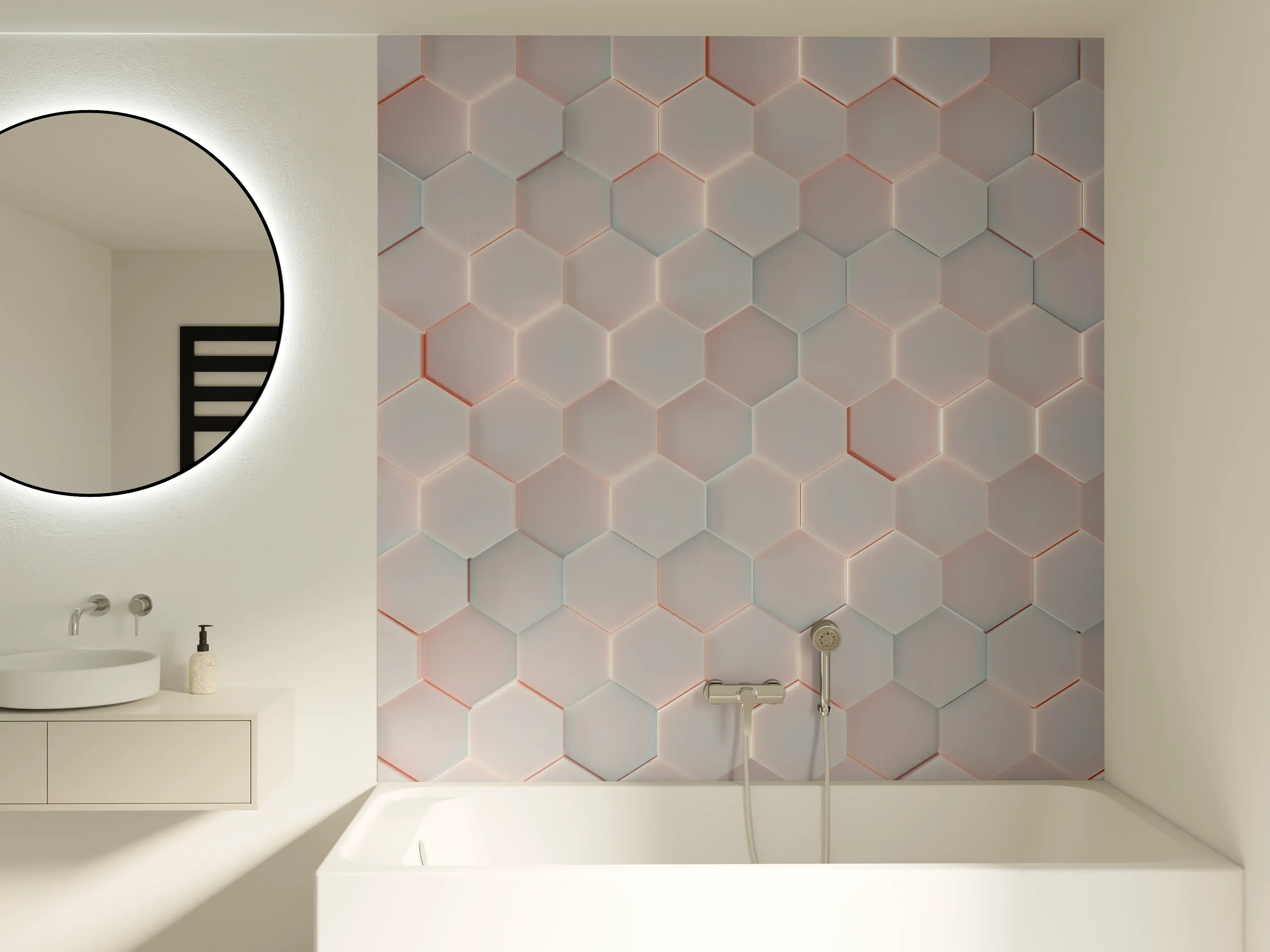 Badewannen-Rückwand - Weiche, pastellfarbene Hexagon-Muster