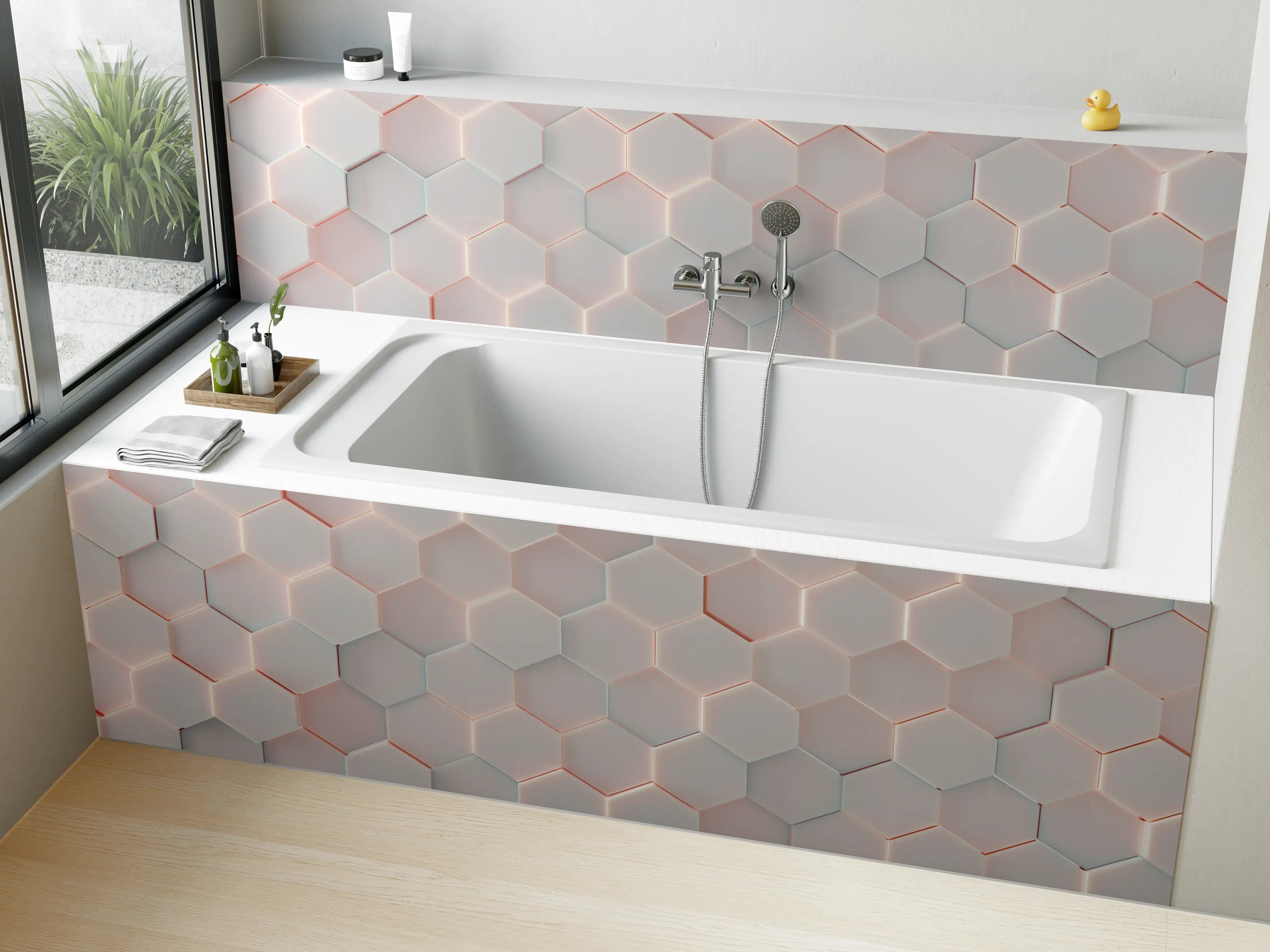 Badewannen-Rückwand - Weiche, pastellfarbene Hexagon-Muster