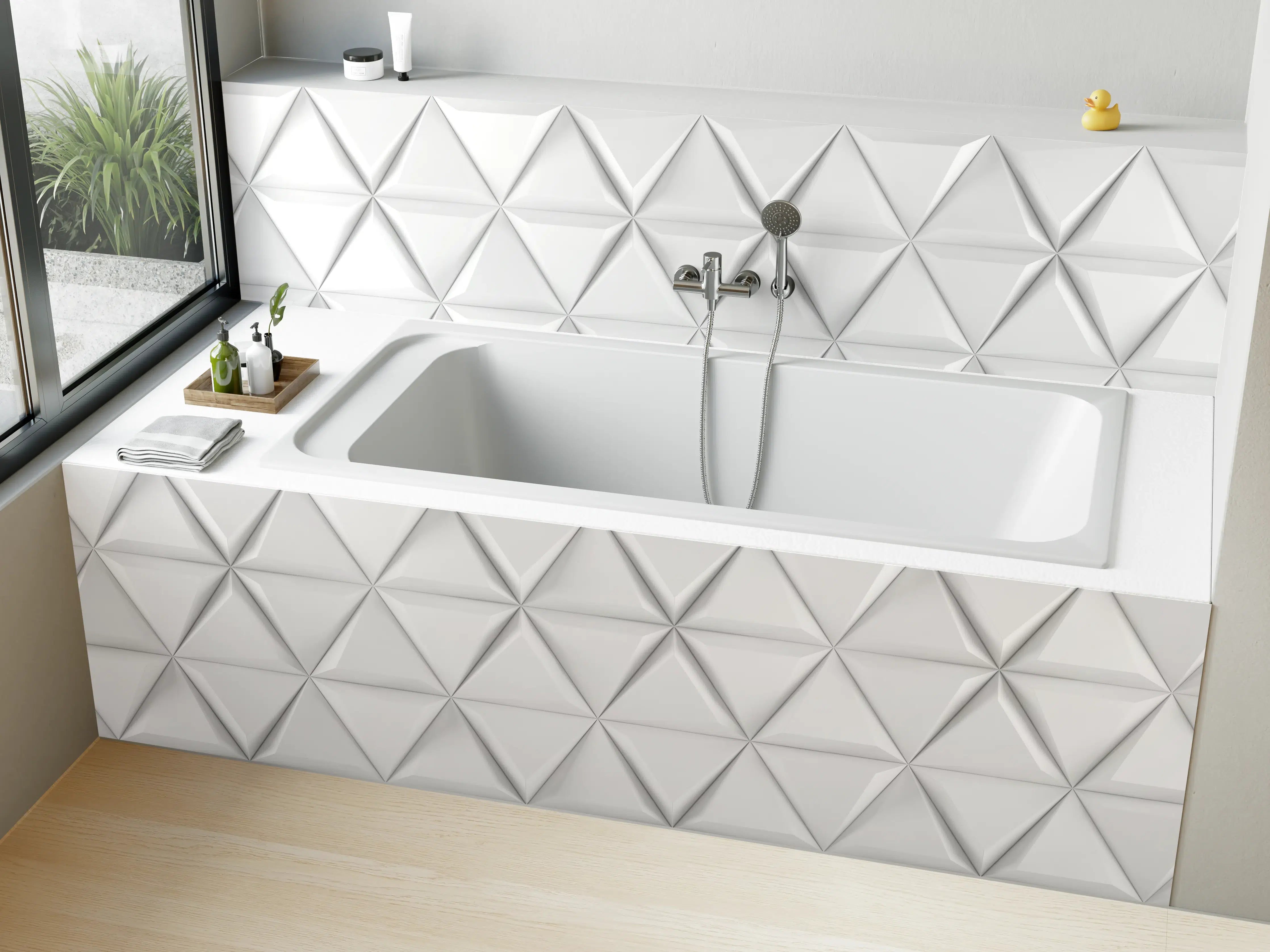 Badewannen-Rückwand - Weiß 3D Geometrische Textur