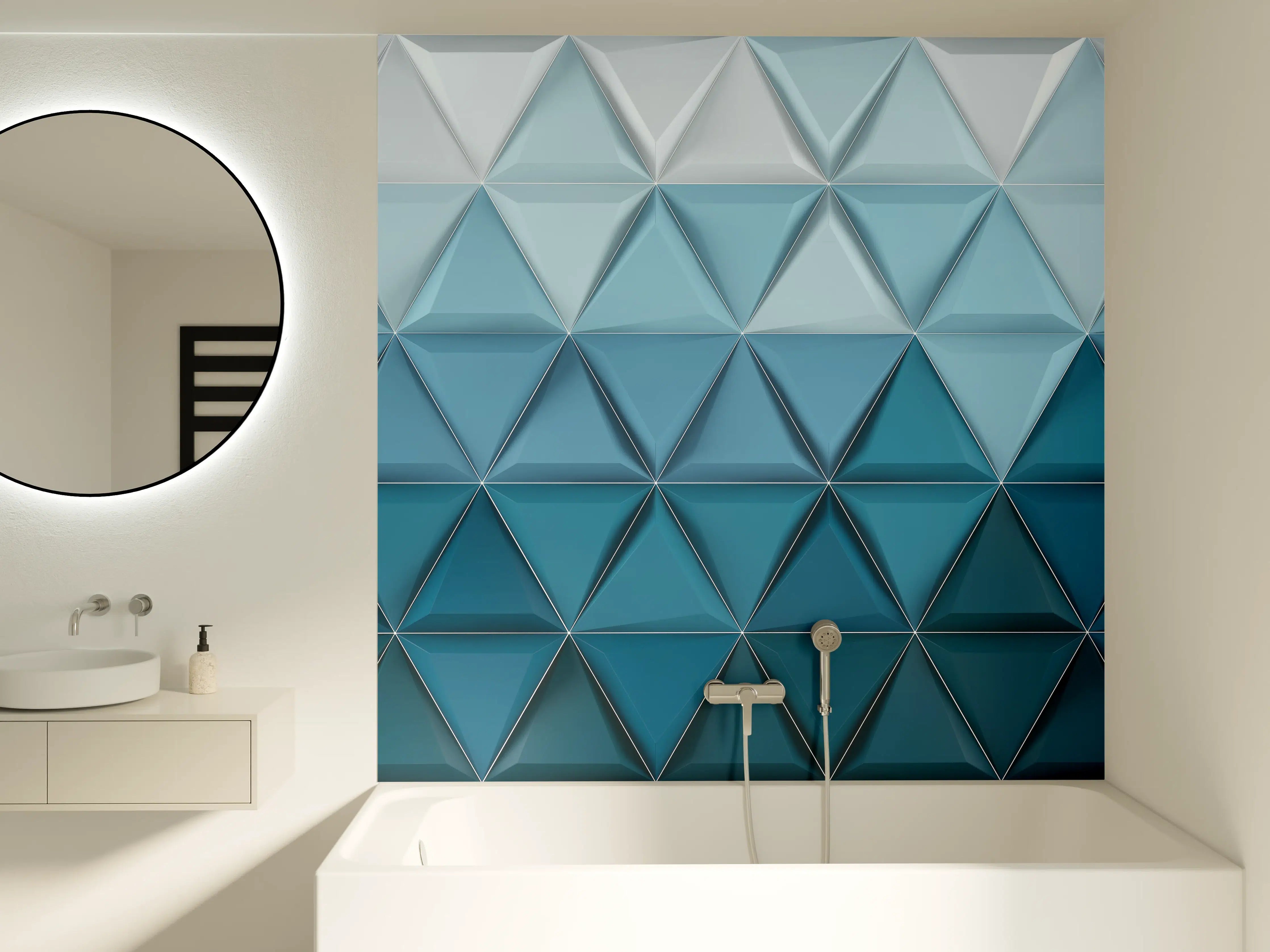Badewannen-Rückwand - Weiß-Blaue Geometrische Textur