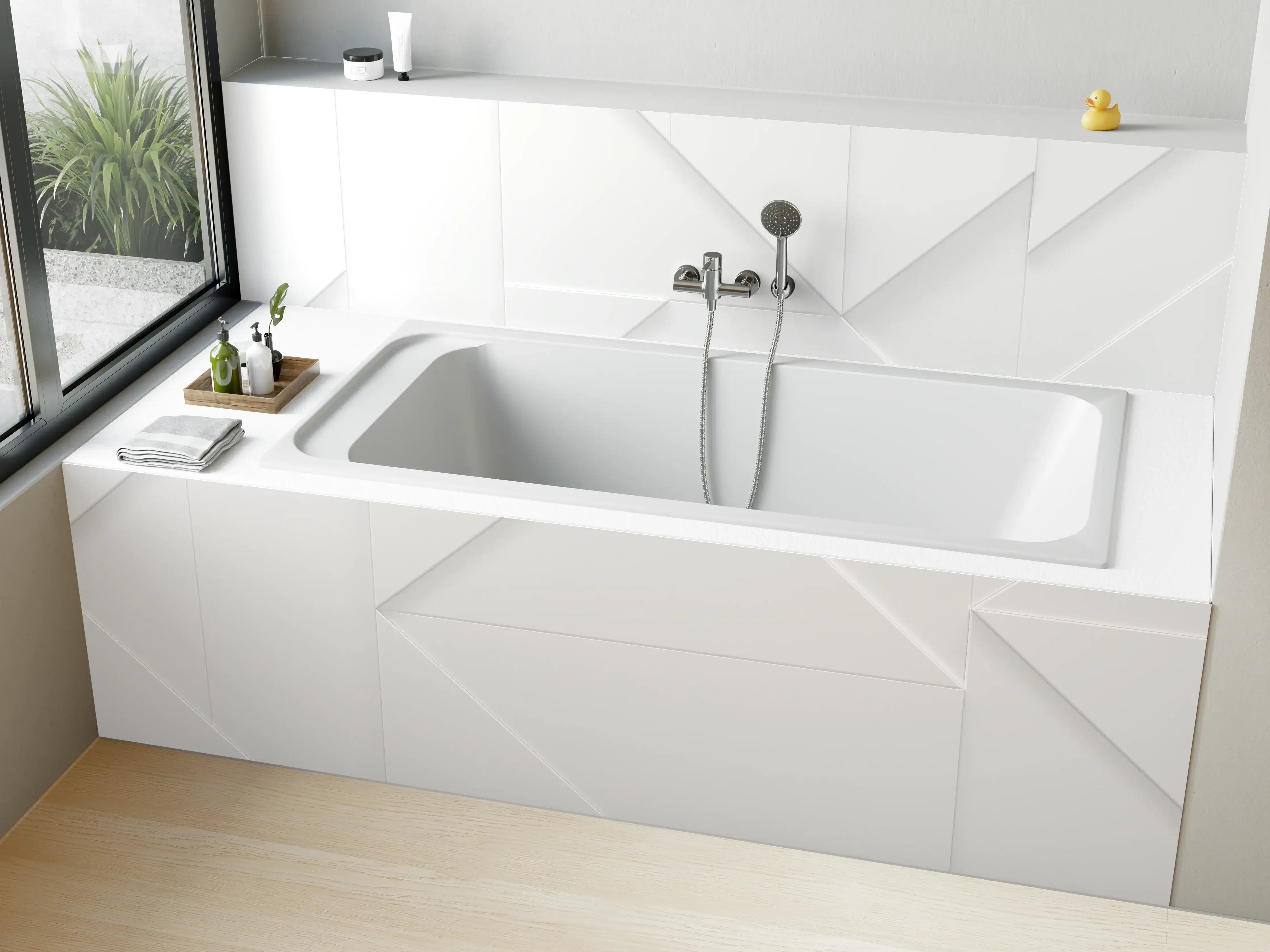 Badewannen-Rückwand - Weiß Geometrisches 3D Design