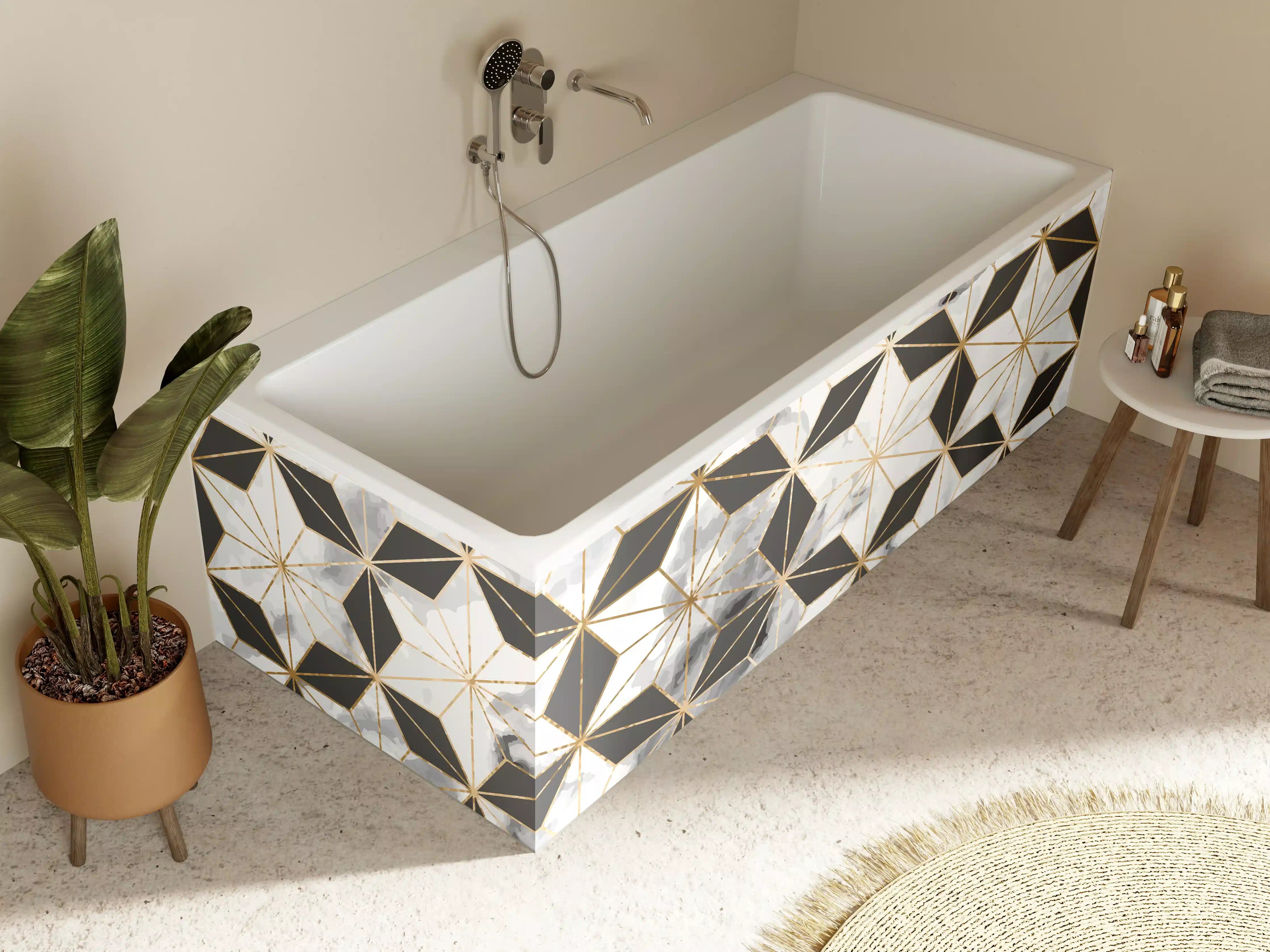 Badewannen-Rückwand - Weiß-Goldenes Musterdesign