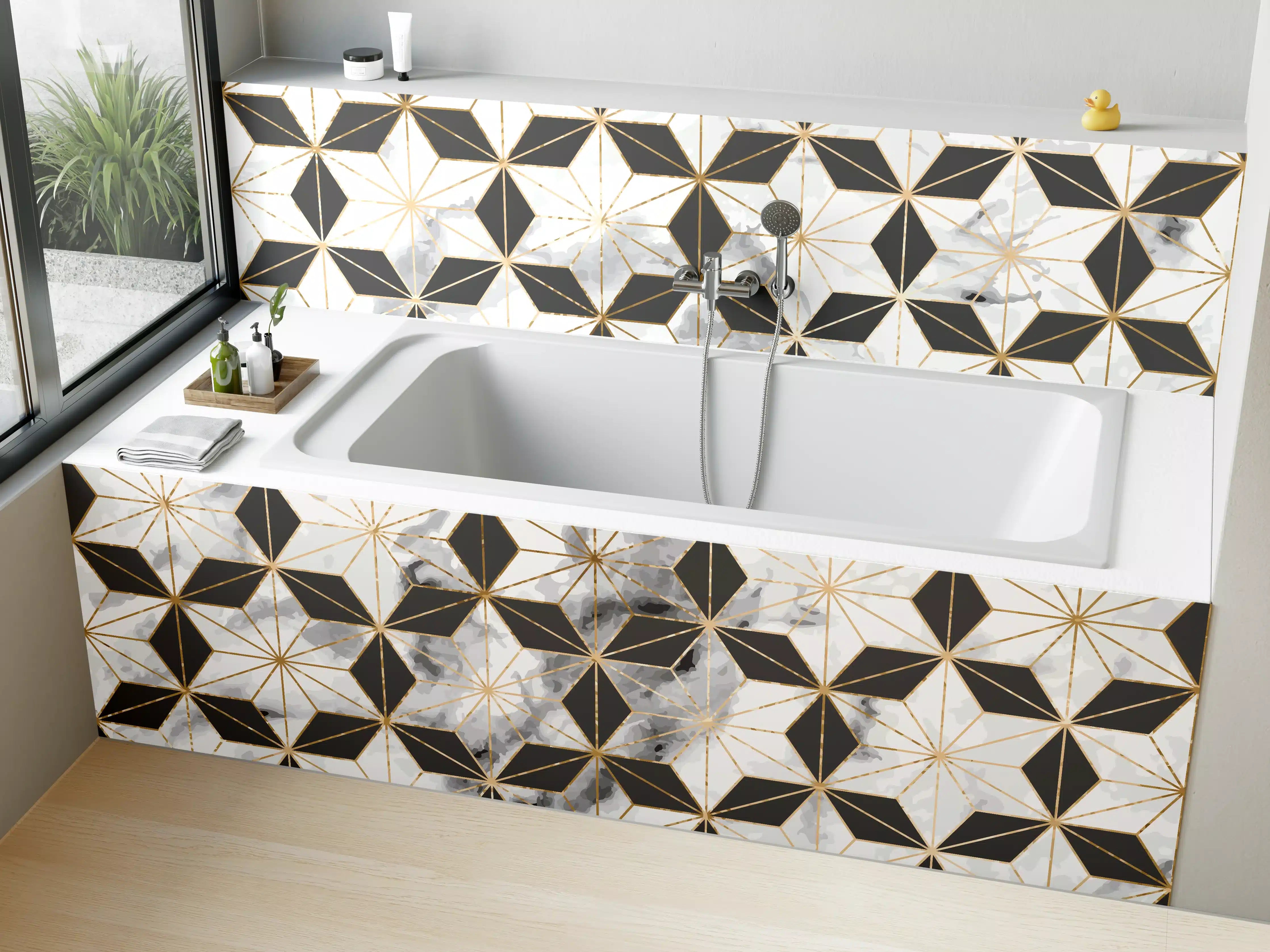 Badewannen-Rückwand - Weiß-Goldenes Musterdesign