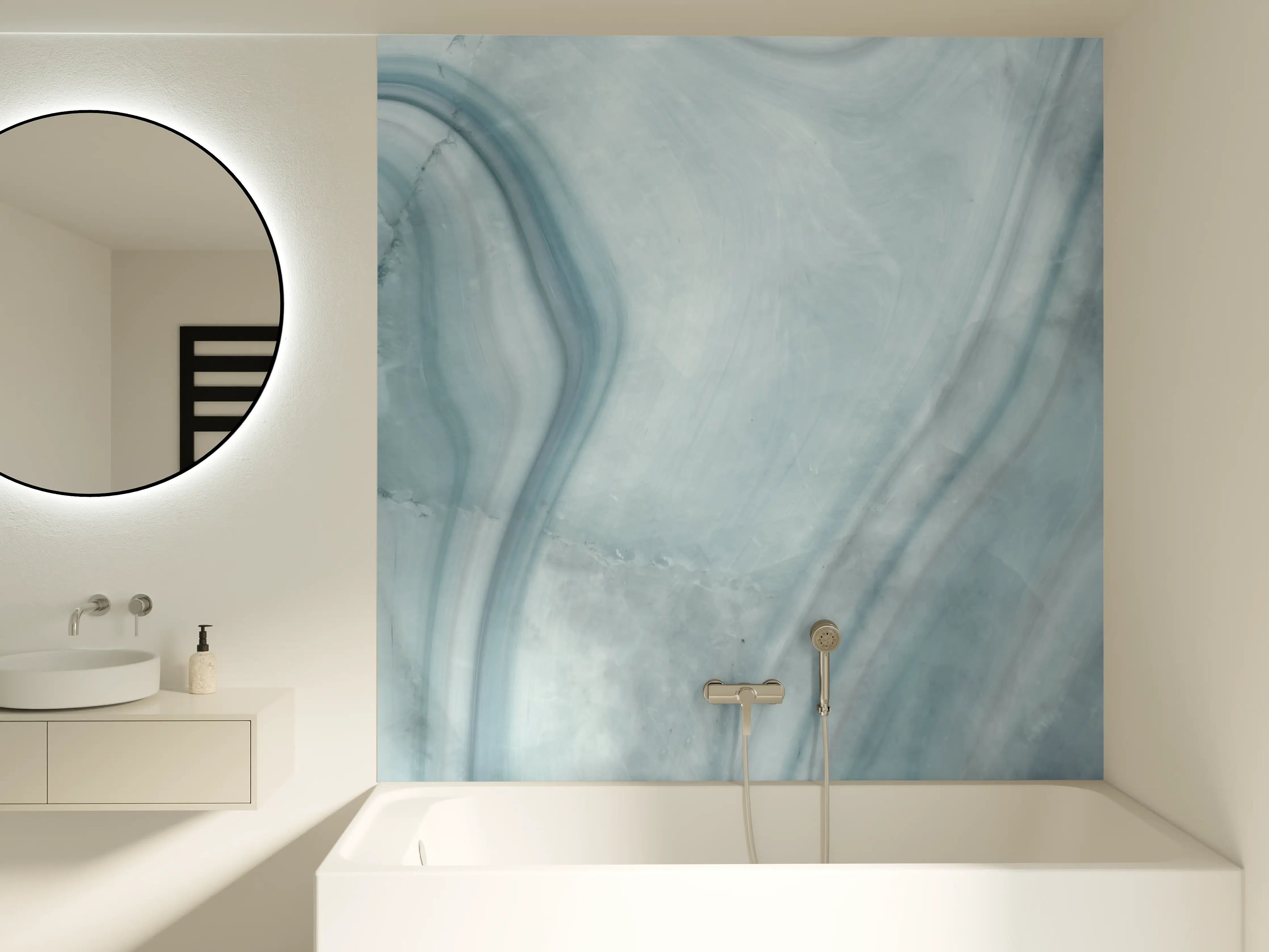 Badewannen-Rückwand - Weiß-Grau-Blauer Marmor