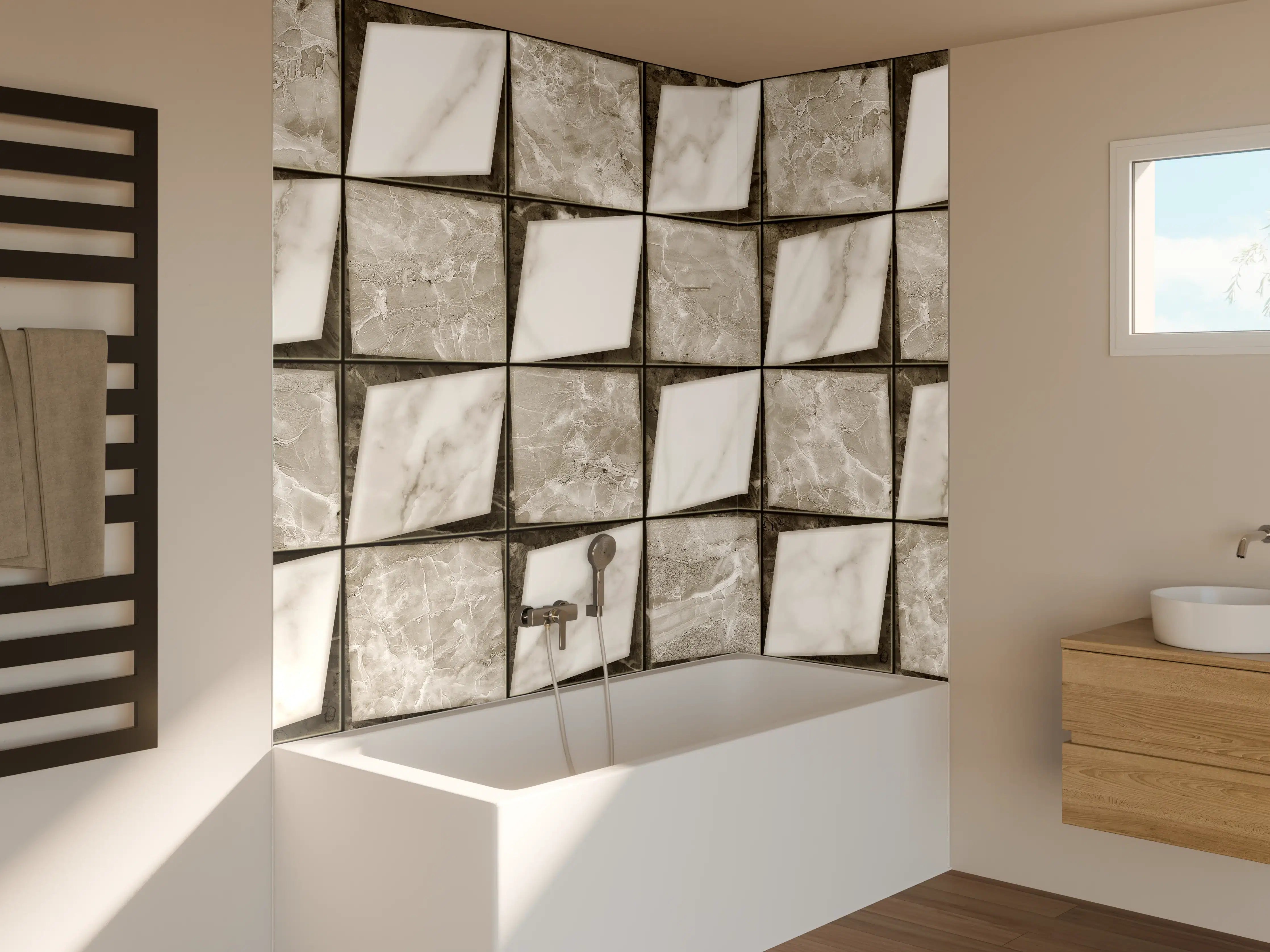 Badewannen-Rückwand - Weiß-Grau Keramik Mosaikfliesen