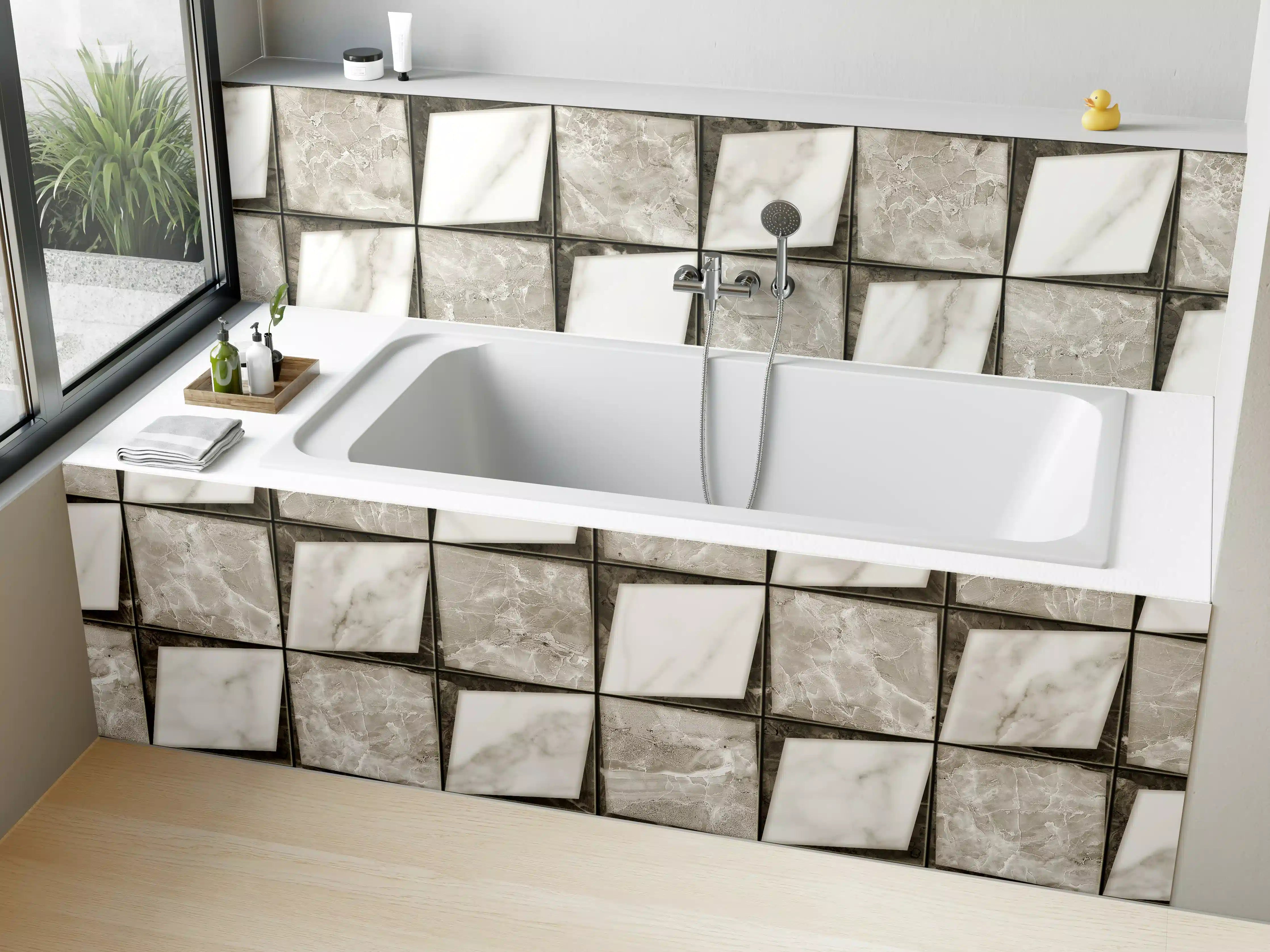 Badewannen-Rückwand - Weiß-Grau Keramik Mosaikfliesen