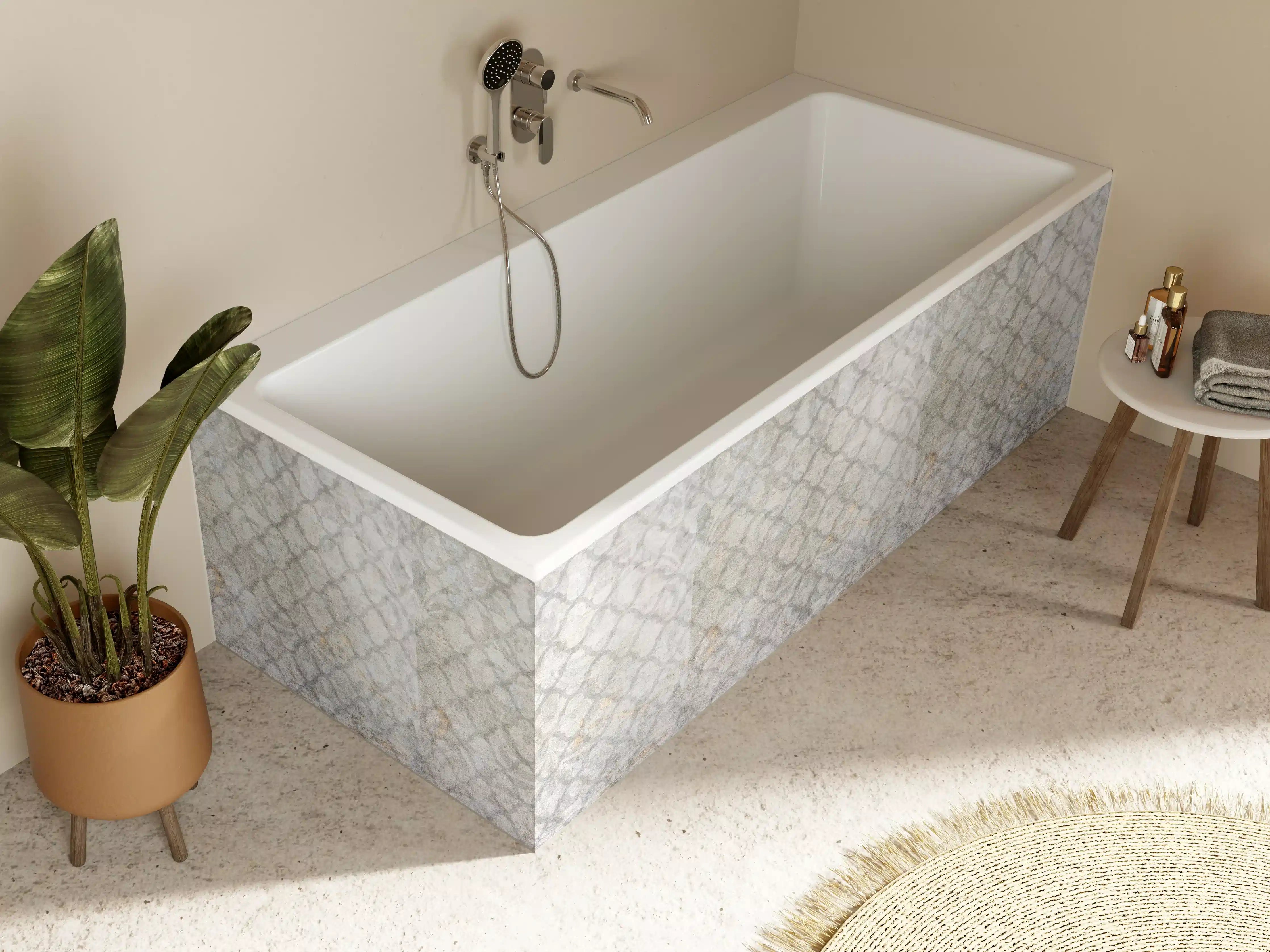 Badewannen-Rückwand - Weiß-Grau Vintage Damask-Tapete