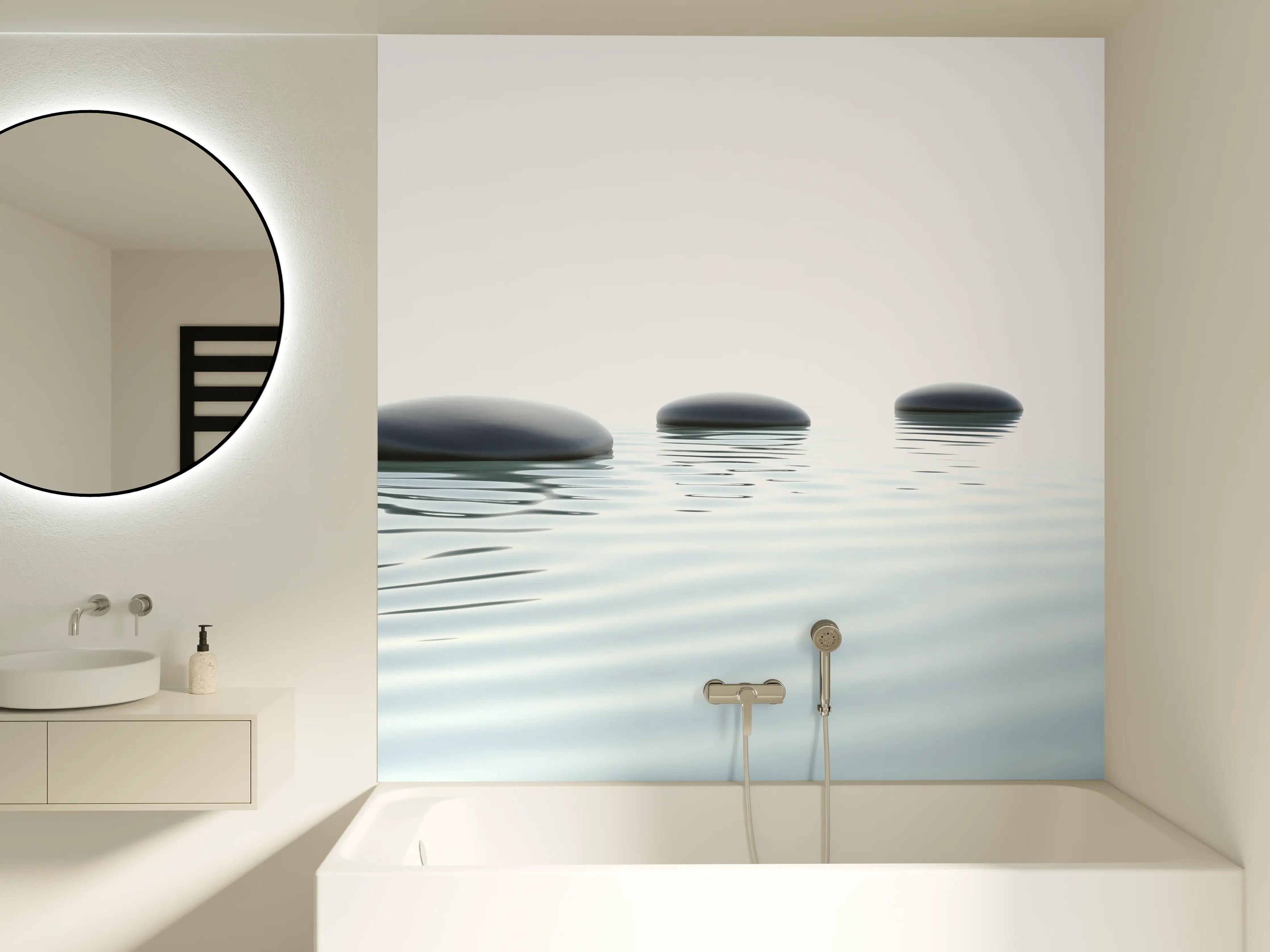 Badewannen-Rückwand - Weiß-Grau Wassersteine