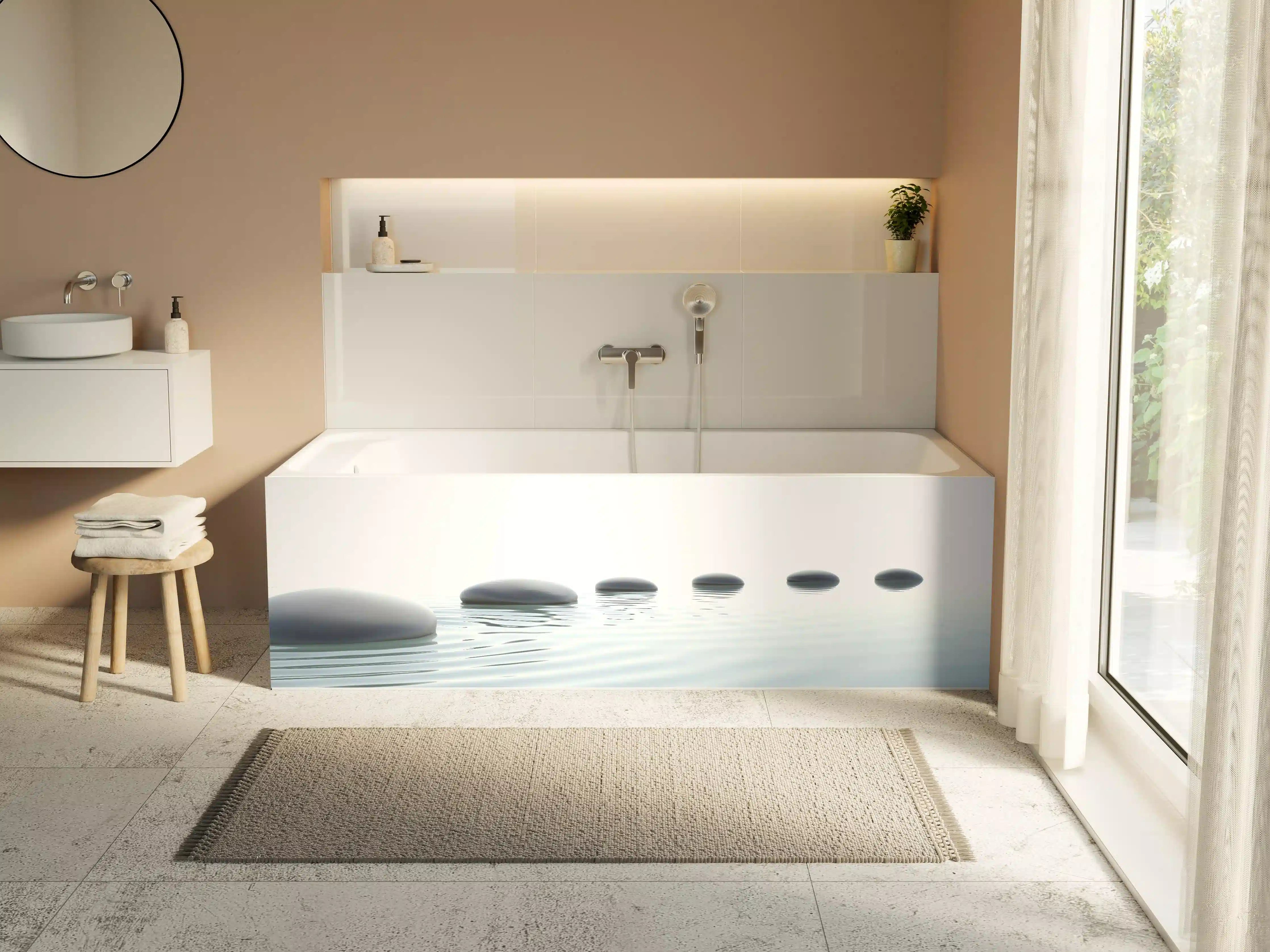 Badewannen-Rückwand - Weiß-Grau Wassersteine